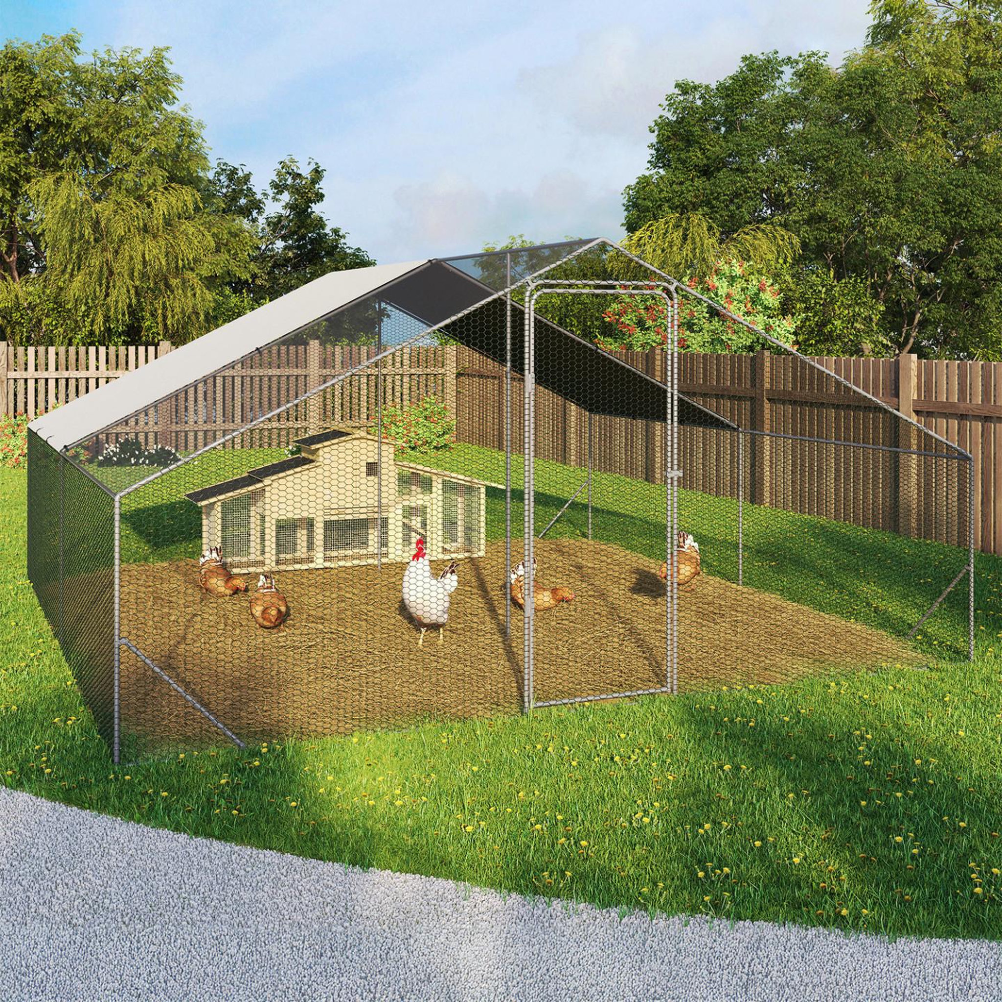 Voir la diapositive 2 : ID MARKET Enclos poulailler 16 m² parc grillagé 4x4 m acier galvanisé