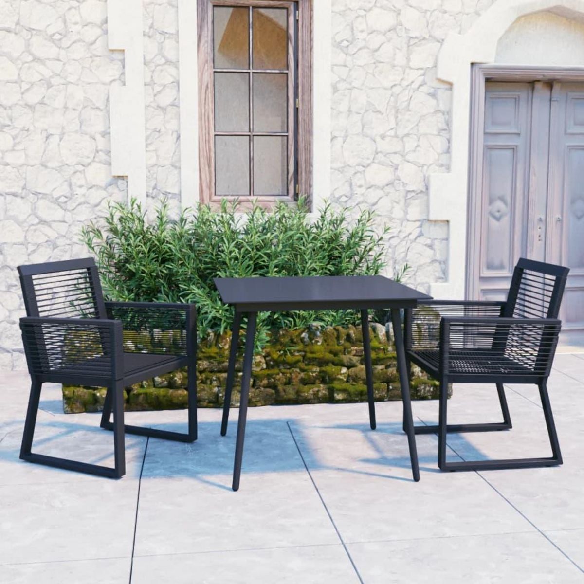 VIDAXL Ensemble a manger d'exterieur 3 pcs Rotin PVC Noir