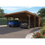 Voir la diapositive 1 : Forest Style Carport avec remise - Bois traité en autoclave - 2 voitures - 31,7+3,6m² - LEON
