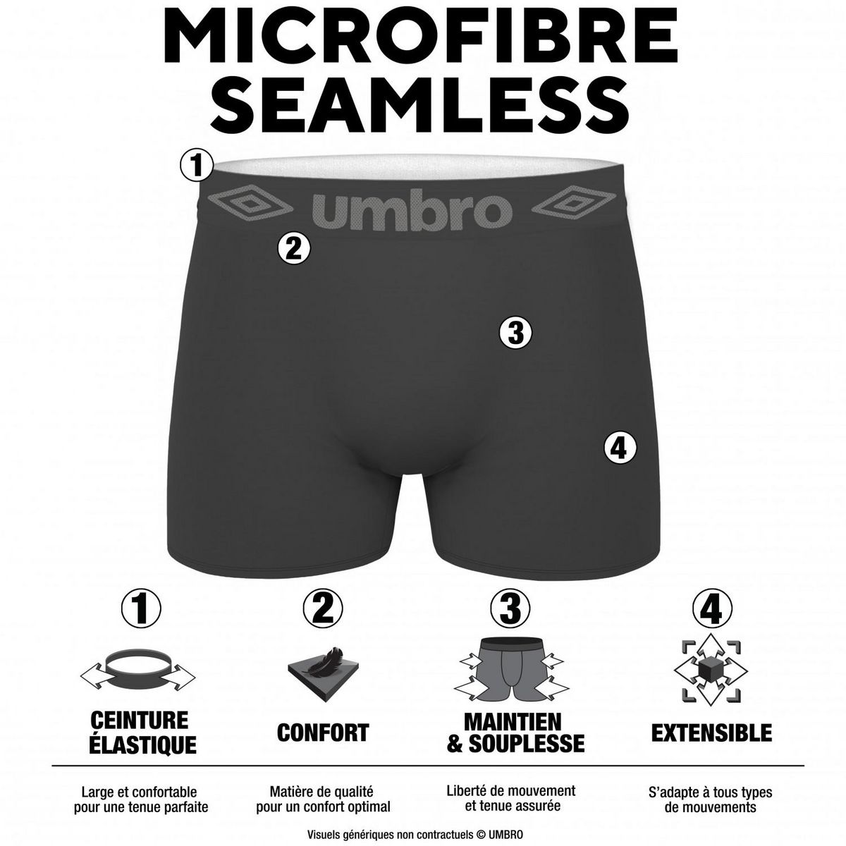 UMBRO Lot de 5 Boxers homme sans couture