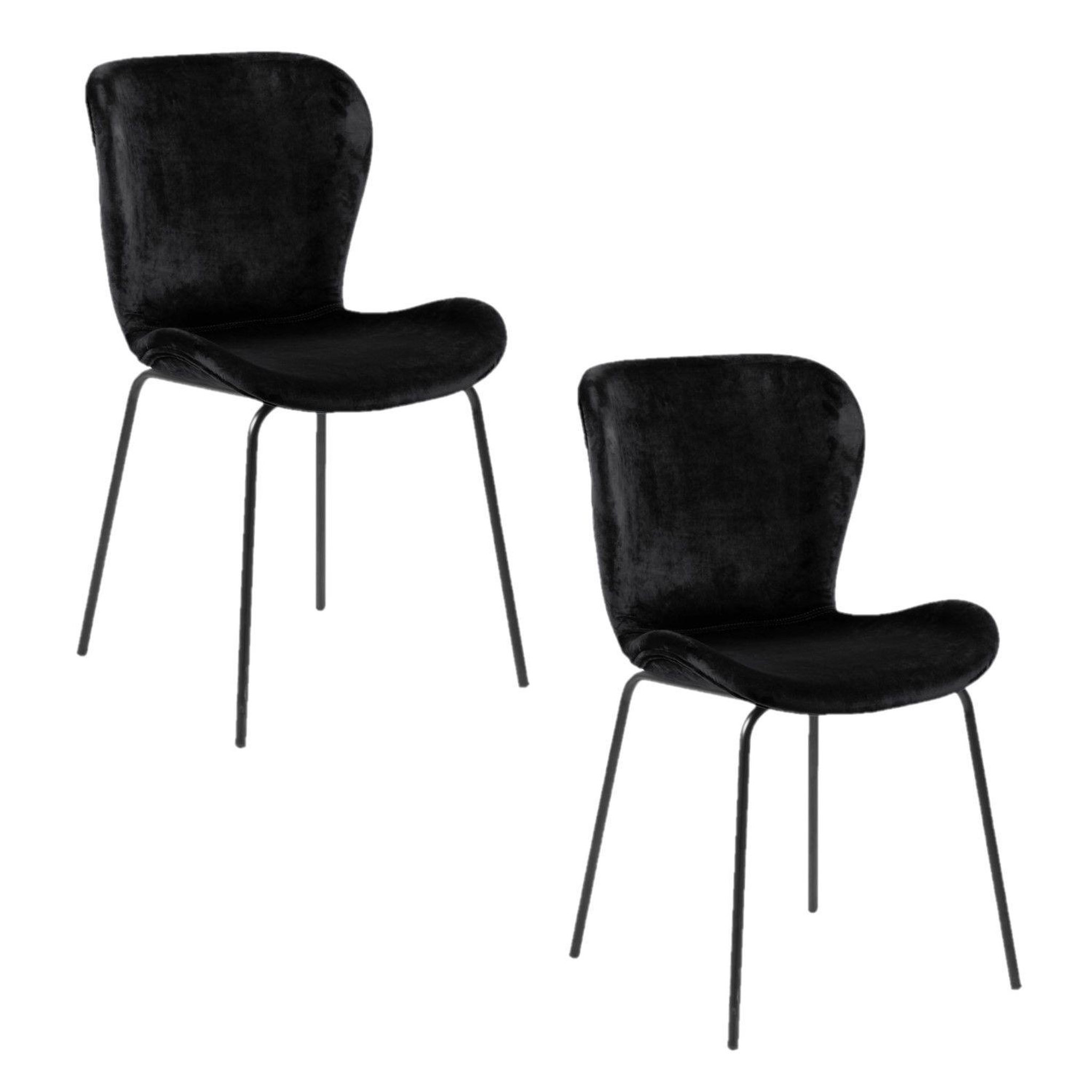 TOILINUX Lot de 2 chaises léonce en velours et métal - noir