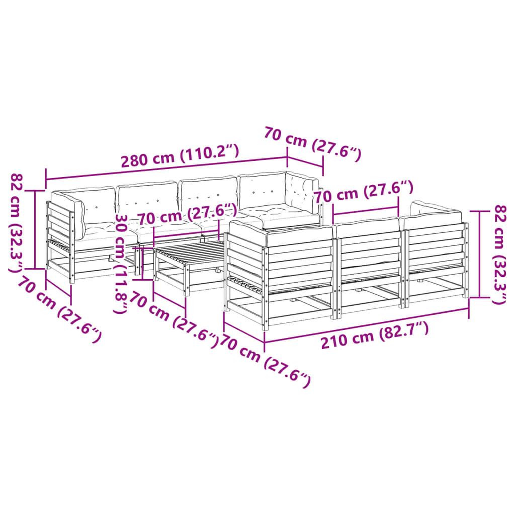 Voir la diapositive 6 : VIDAXL Salon de jardin 8 pcs avec coussins bois de pin impregne