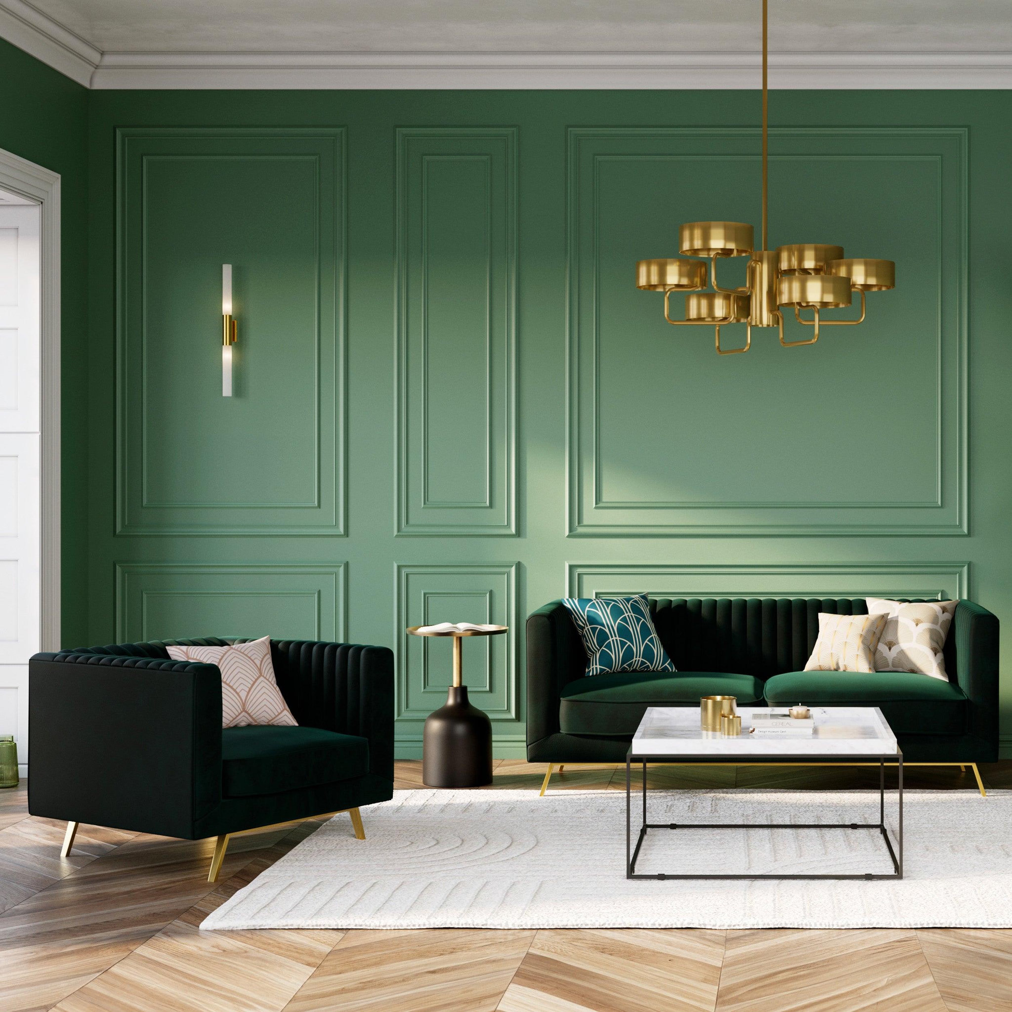 Voir la diapositive 5 : MAISON PAVANE Fauteuil en velours vert foncé-gatsby