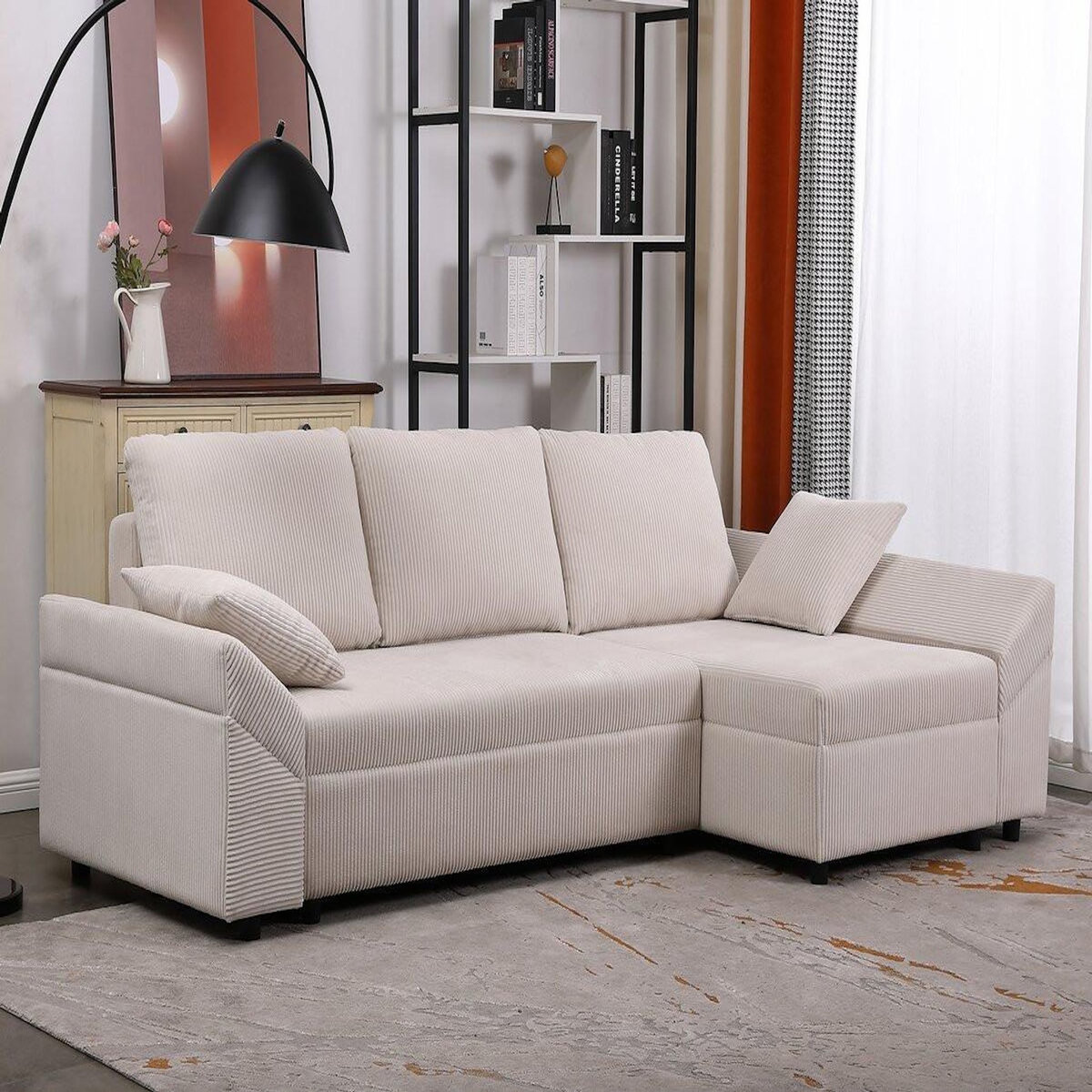 Habitat et Jardin Canapé d'angle en velours côtelé   Vaugirard II  - 3 places - Beige