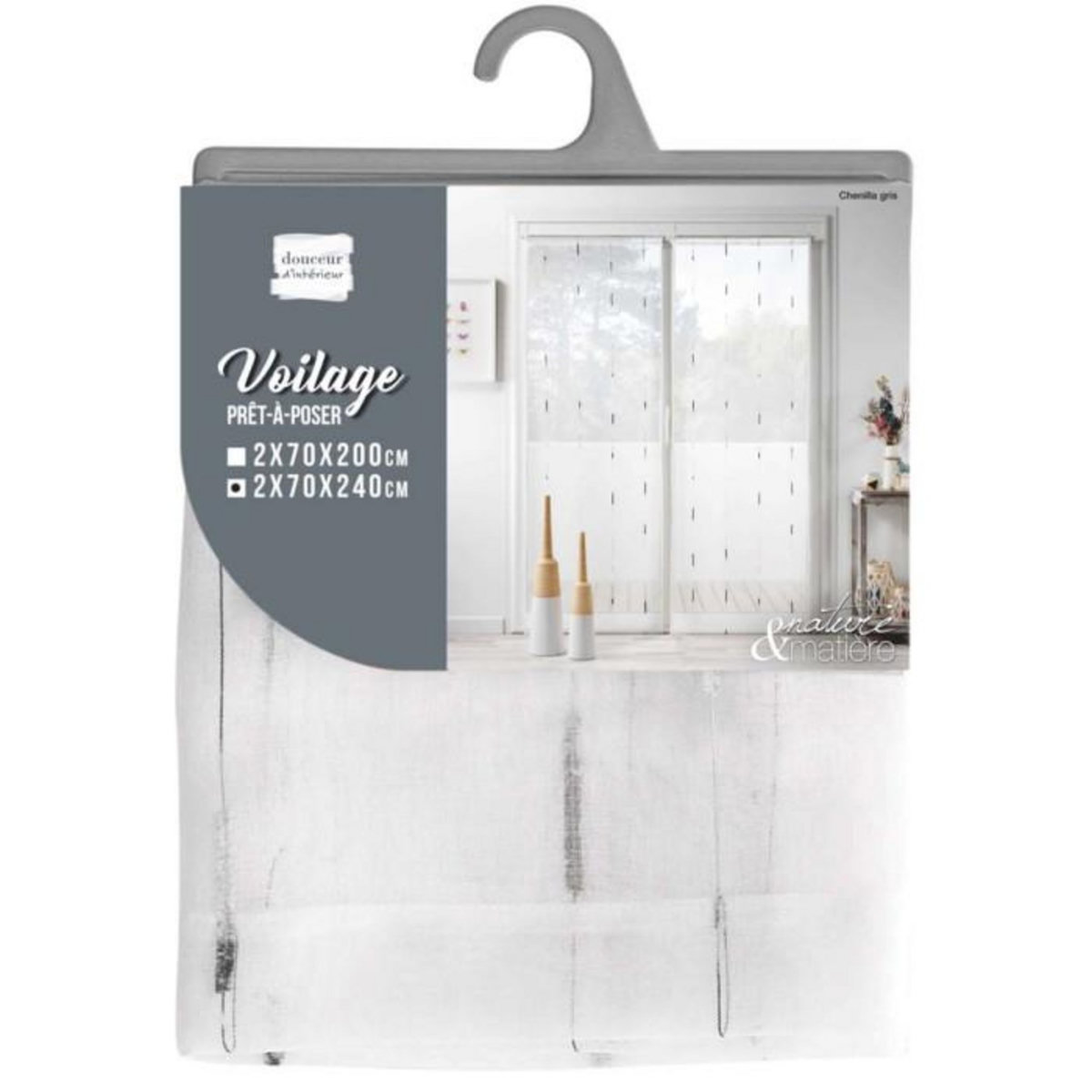 Paris Prix Paire de Voilages  Chenilla  70x240cm Gris