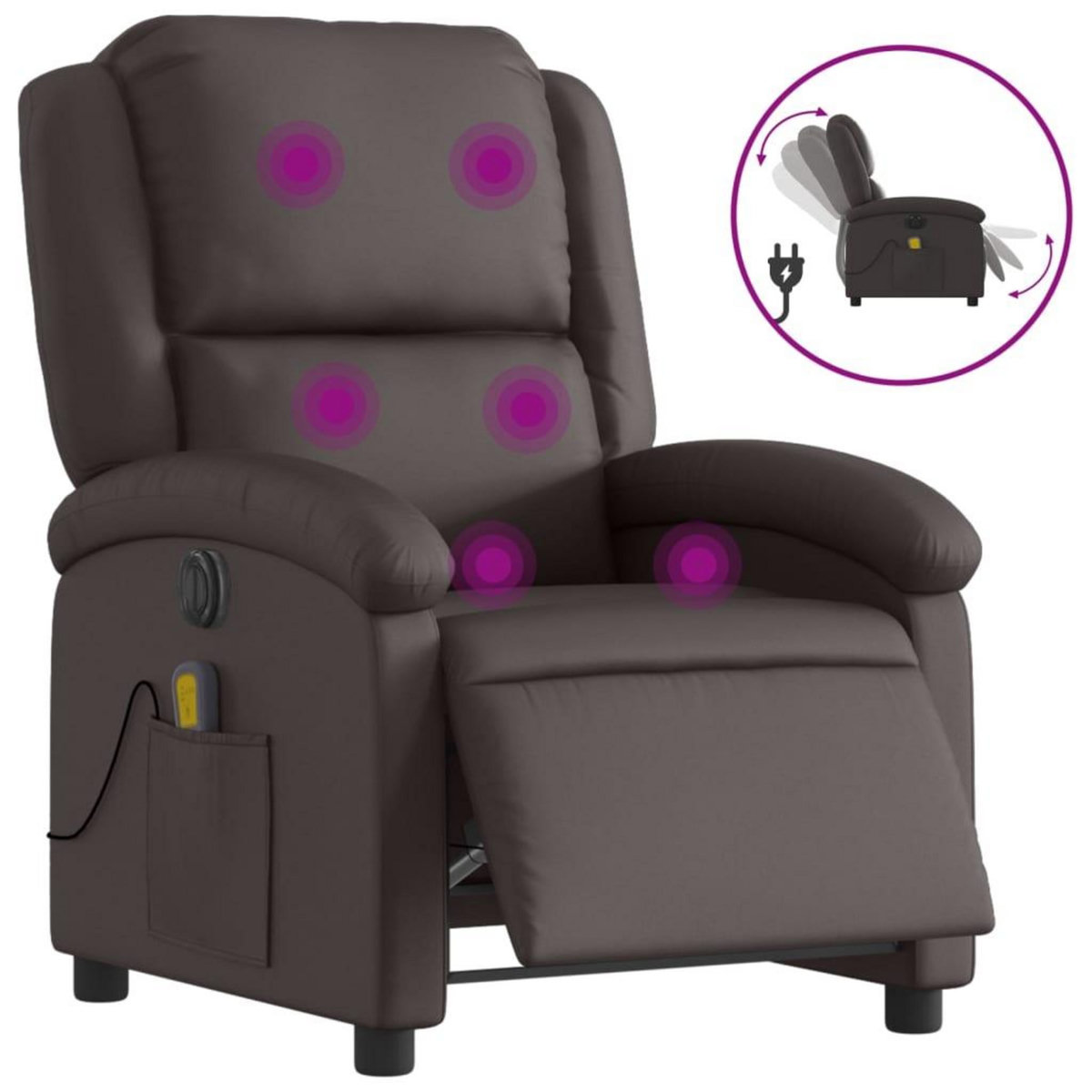 VIDAXL Fauteuil de massage inclinable electrique marron fonce