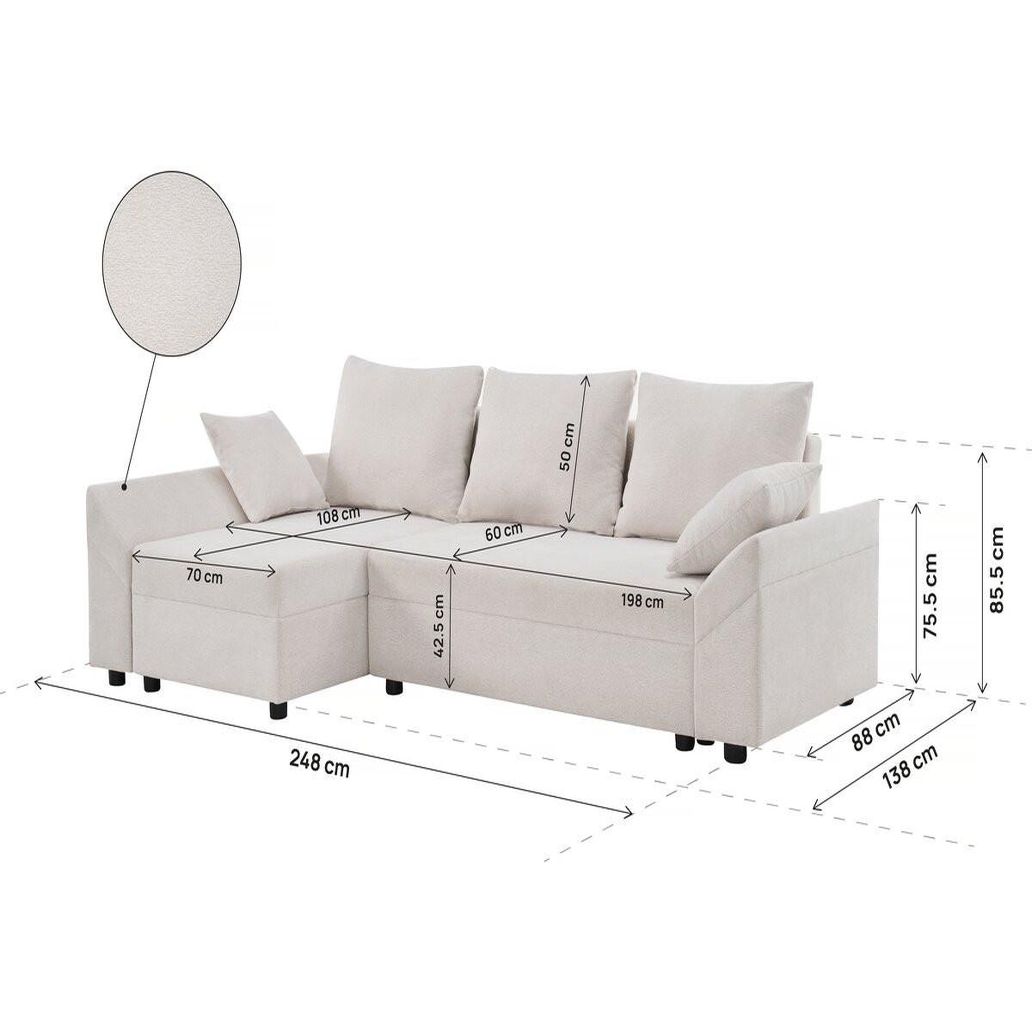 Voir la diapositive 4 : Habitat et Jardin Canapé d'angle convertible et reversible en tissu texturé  vaugirard ii  - 3 places - beige