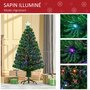 HOMCOM Sapin de Noël artificiel lumineux fibre optique LED multicolore + support pied Ø 60 x 120H cm 130 branches étoile sommet brillante vert