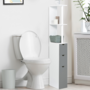 Voir la diapositive 2 : ID MARKET Meuble WC étagère bois WILLY 3 portes blanc et gris