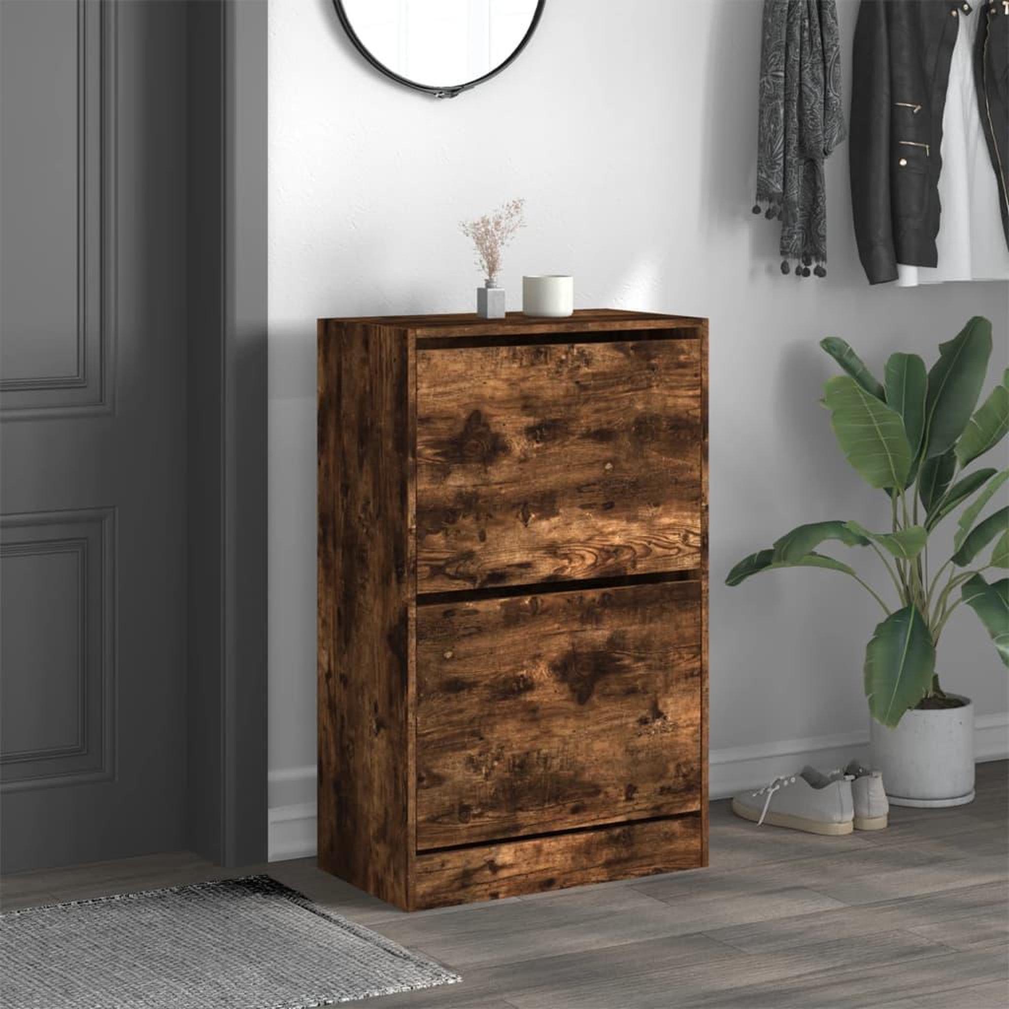 Voir la diapositive 3 : VIDAXL Armoire a chaussures chene fume 60x34x96,5 cm bois d'ingenierie