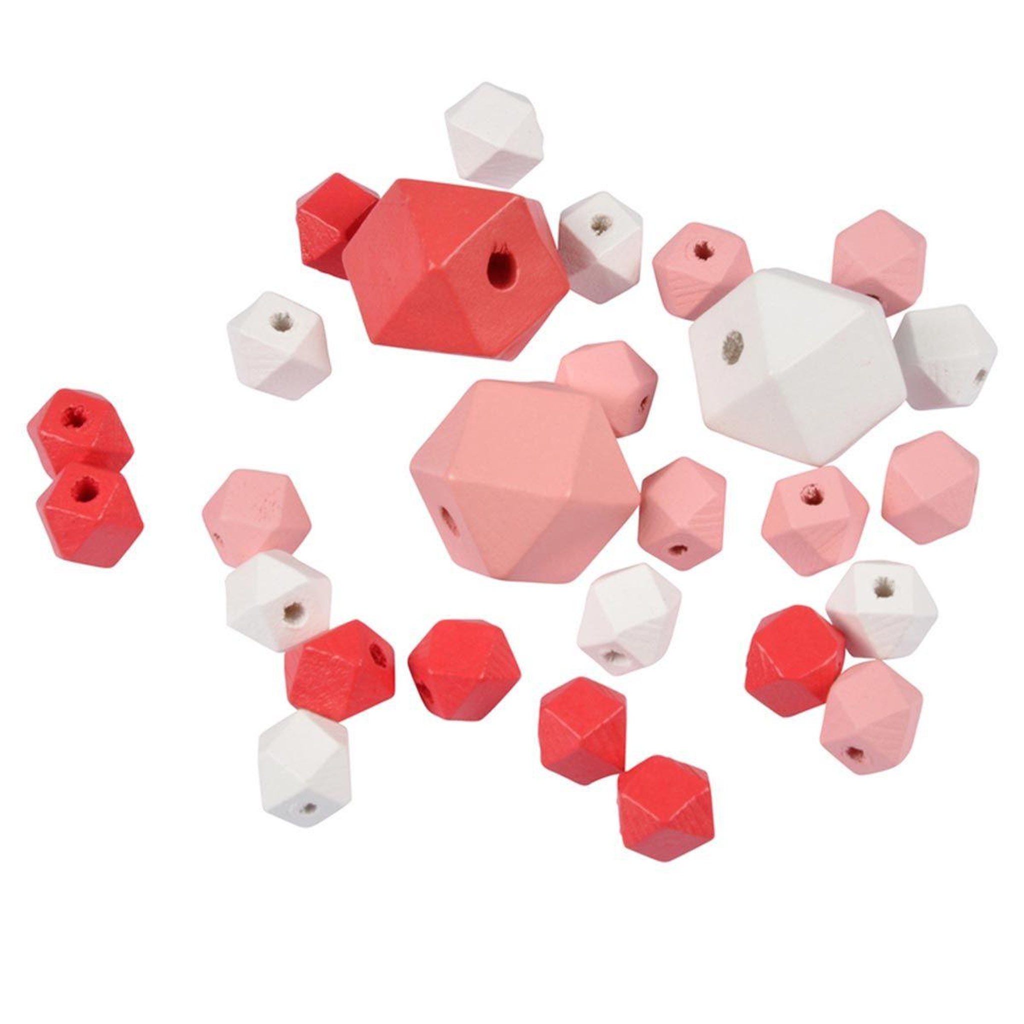 HOMEA Lot de 27 Perles en Bois  Diamant  1-2cm Corail & Blanc
