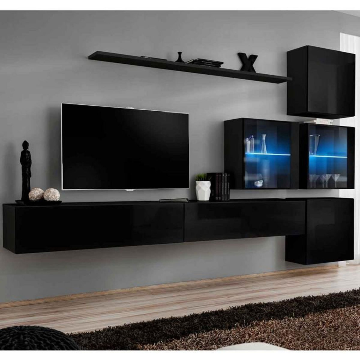 Paris Prix Meuble TV Mural Design  Switch XIX  310cm Noir
