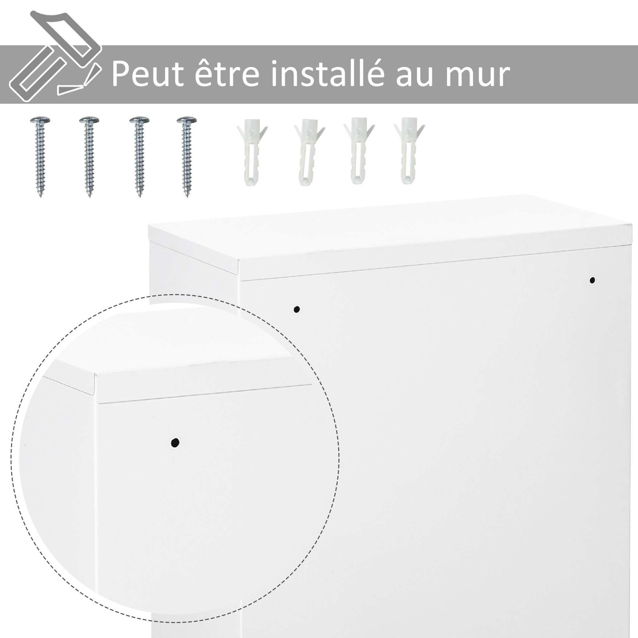 Voir la diapositive 6 : KLEANKIN Armoire à pharmacie 2 étagères 3 niveaux verrouillable dim. 40l x 18l x 60h cm 2 clés métal blanc