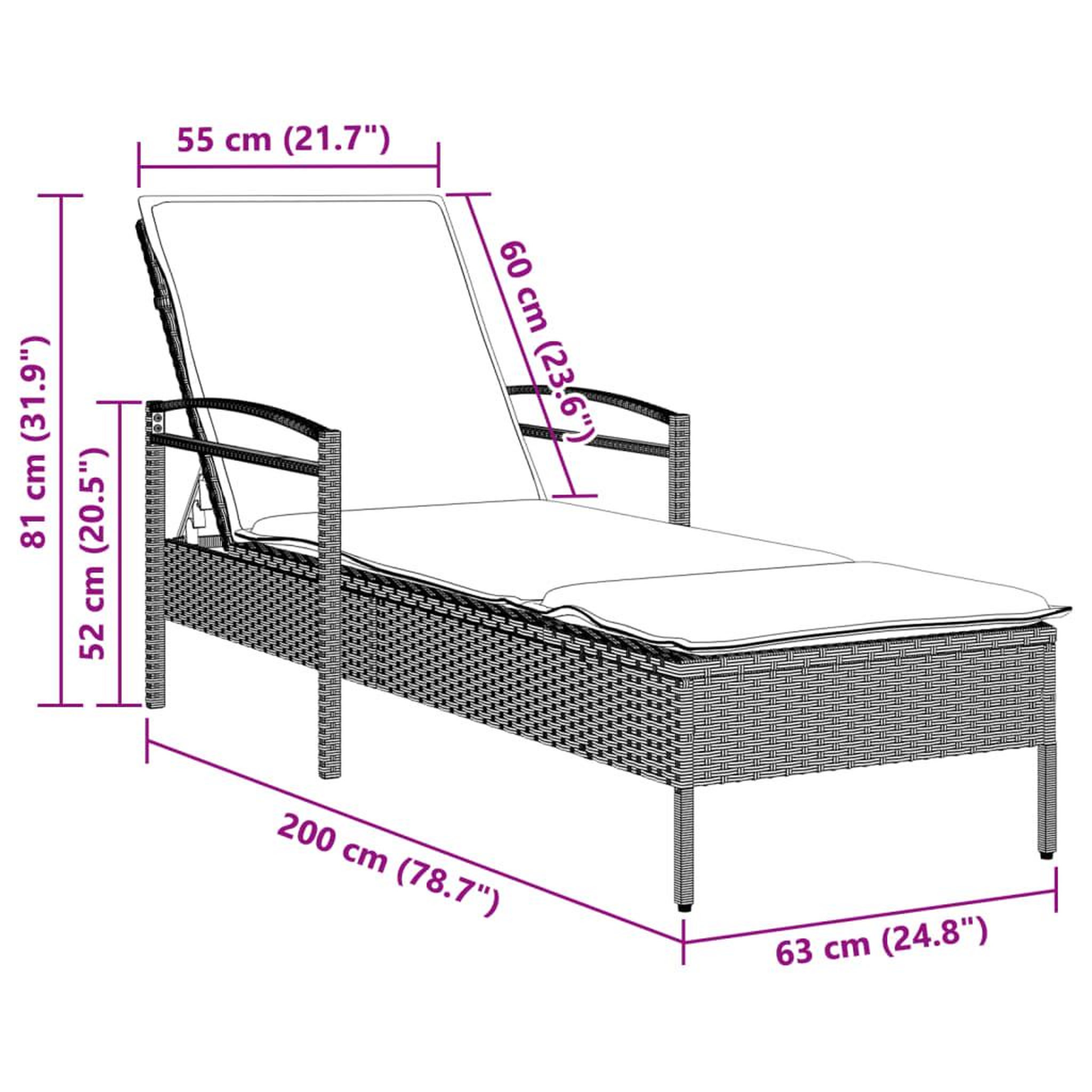 Voir la diapositive 6 : VIDAXL Chaise longue et coussin gris clair 63x200x81 cm resine tressee
