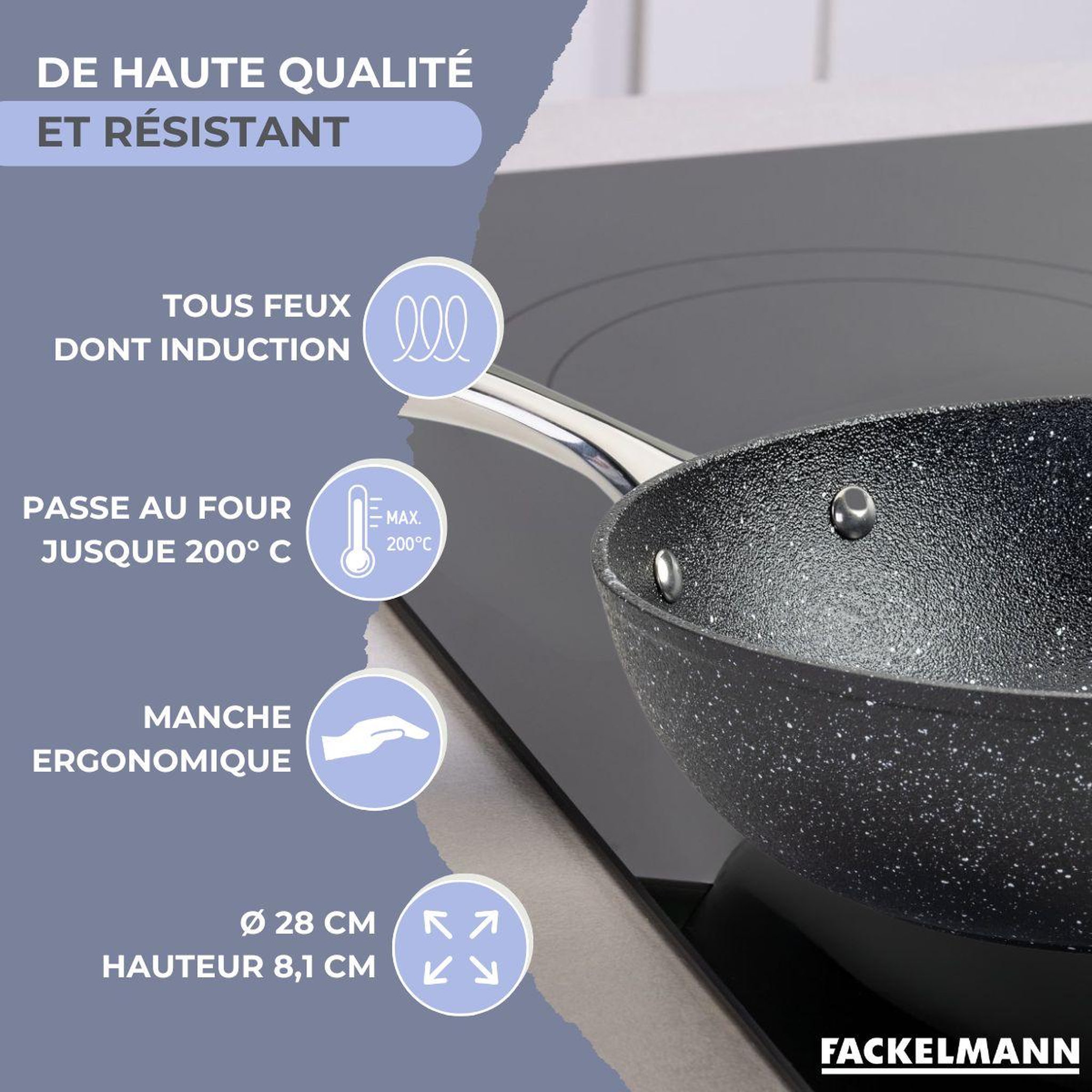 Voir la diapositive 3 : Fackelmann Wok 28 cm fonte aluminium revêtement antiadhésif céramique sans PFAS Fackelmann