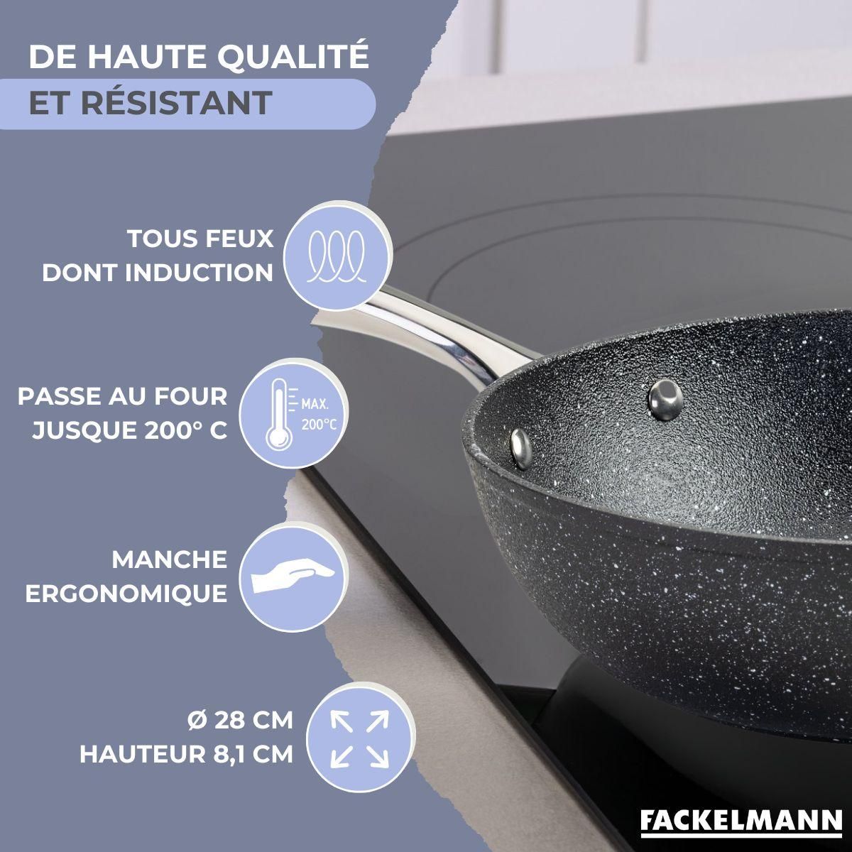 Fackelmann Wok 28 cm fonte aluminium revêtement antiadhésif céramique sans PFAS Fackelmann