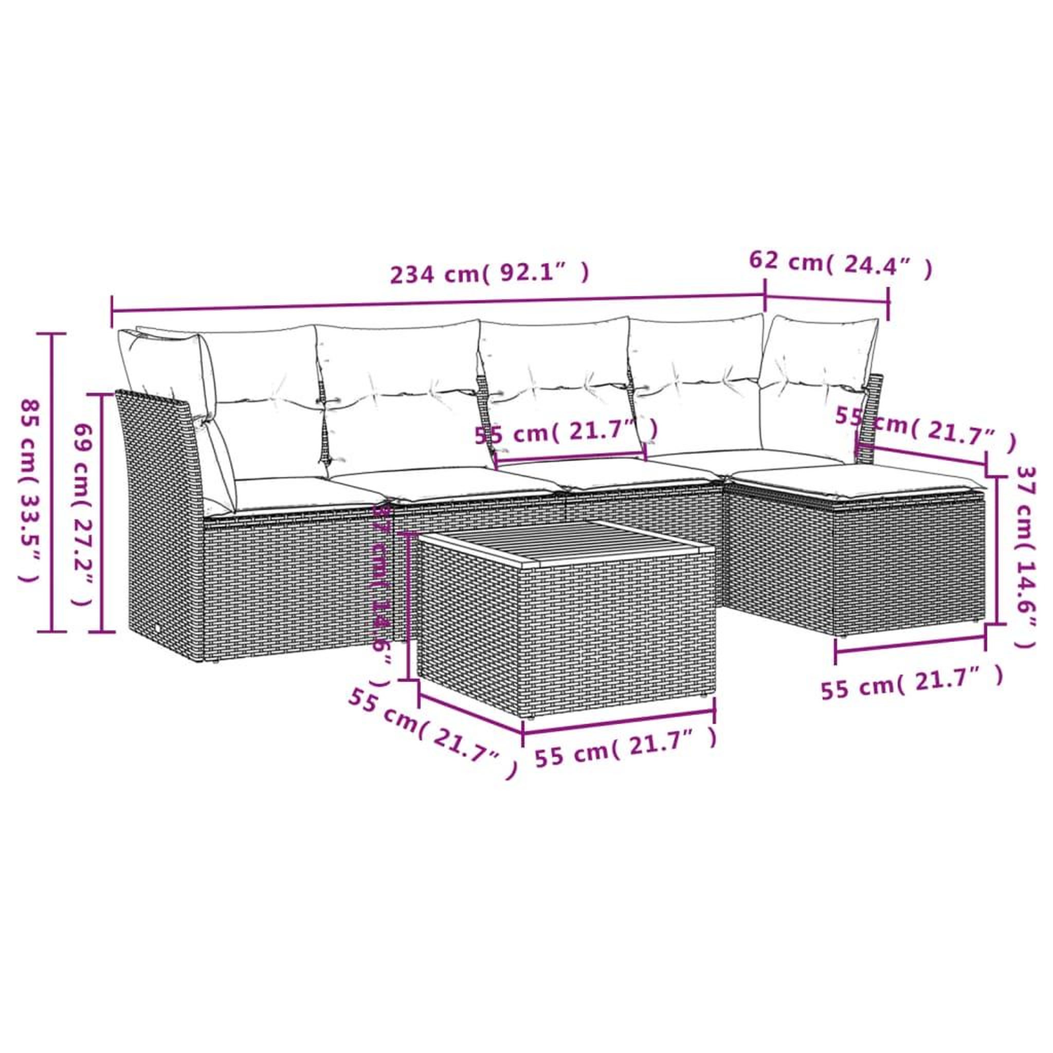 Voir la diapositive 6 : VIDAXL Salon de jardin avec coussins 6pcs melange beige resine tressee