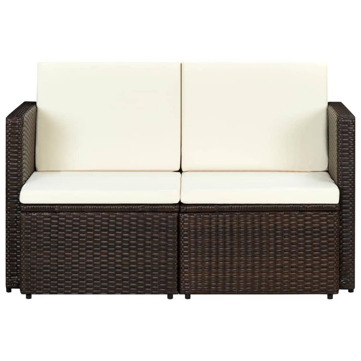 VIDAXL Canape de jardin a 2 places avec coussins Marron Resine tressee