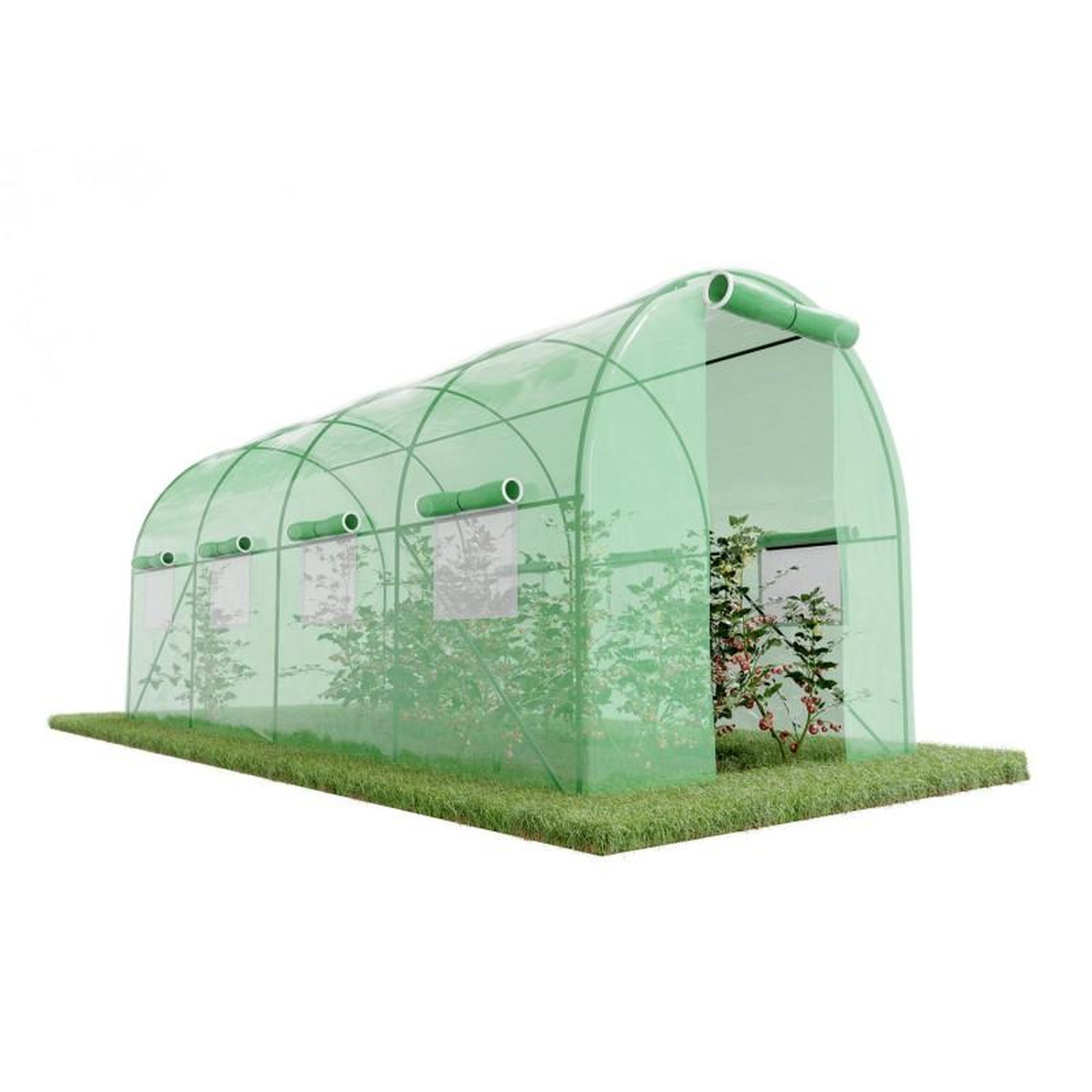 EUROSPEN Serre de Jardin Tunnel 9m² - bâche armée - avec fenêtres latérales et porte zipée