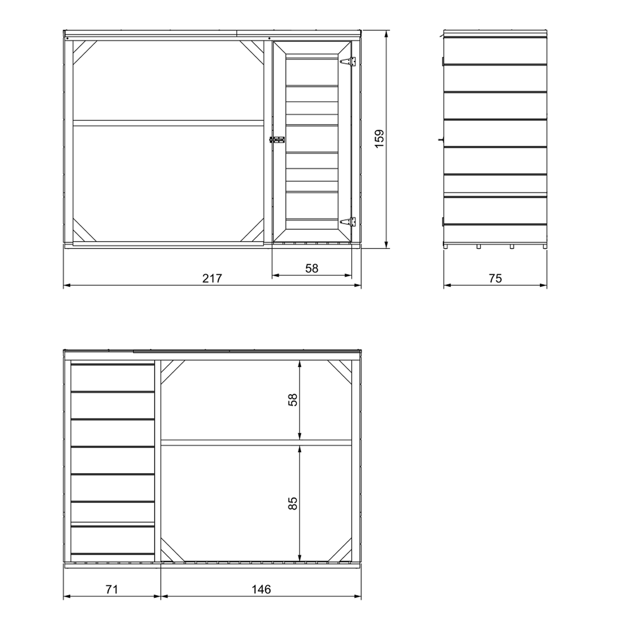 Voir la diapositive 5 : TIMBELA Abri à bûches extérieur avec rangement latéral pour les outils - 1,09 m² + 0.53 m² M981