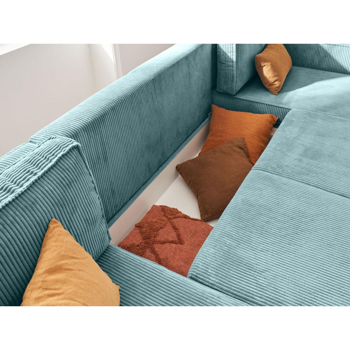 LISA DESIGN Charlie - canapé panoramique en u - 7 places - convertible avec coffre - en velours côtelé