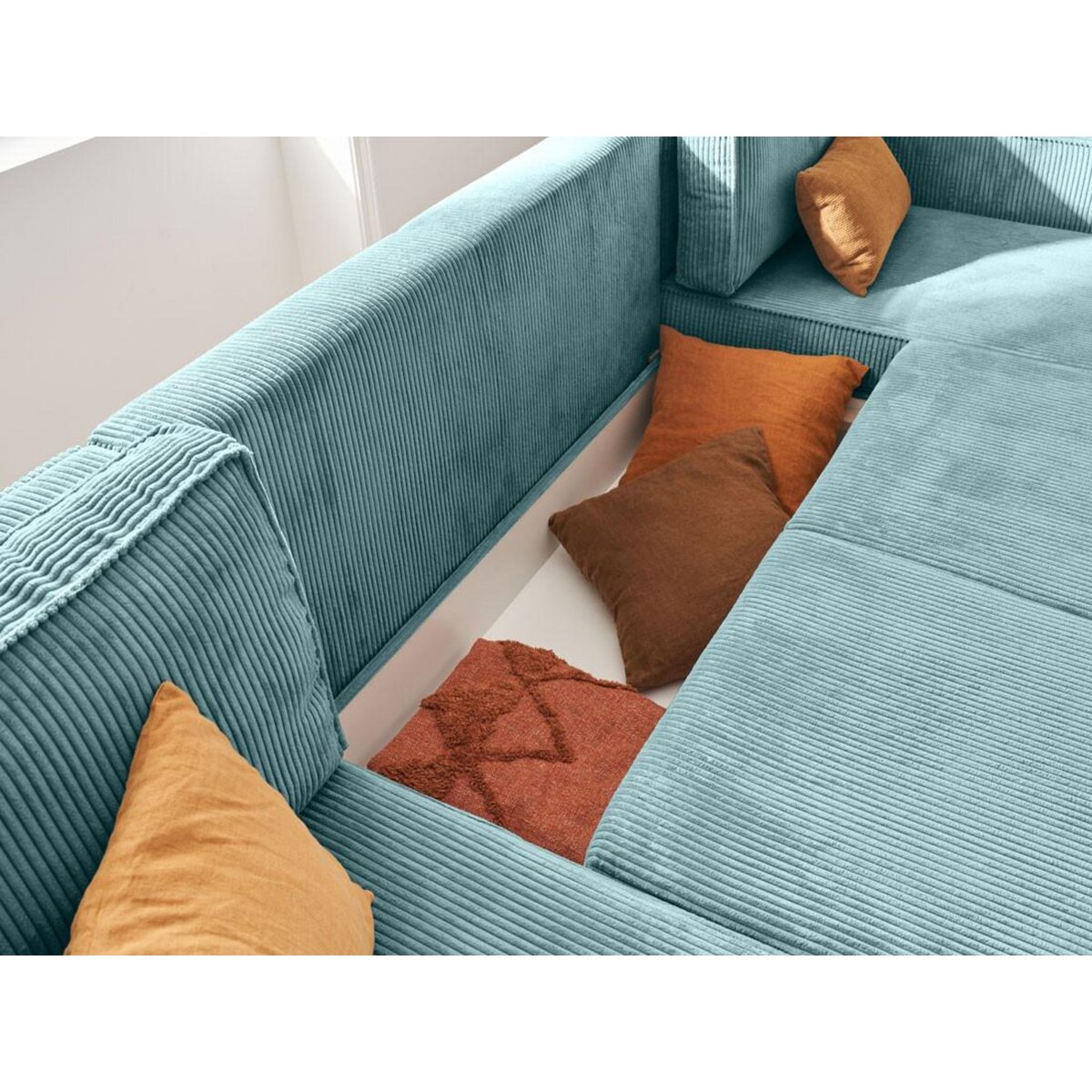 LISA DESIGN Charlie - canapé panoramique en u - 7 places - convertible avec coffre - en velours côtelé