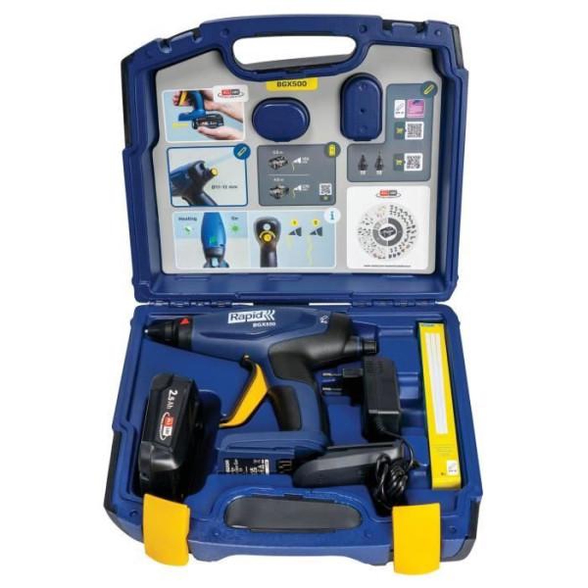Voir la diapositive 4 : Rapid Pistolet a colle a batterie 18V 900g/h - RAPID - BGX500 - Coffret + batterie 2.5Ah + chargeur