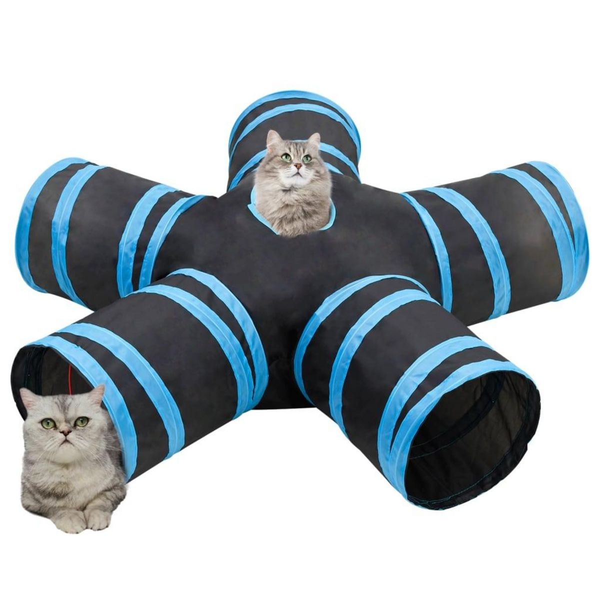 VIDAXL Tunnel pour chats a 5 voies Noir et bleu 25 cm Polyester