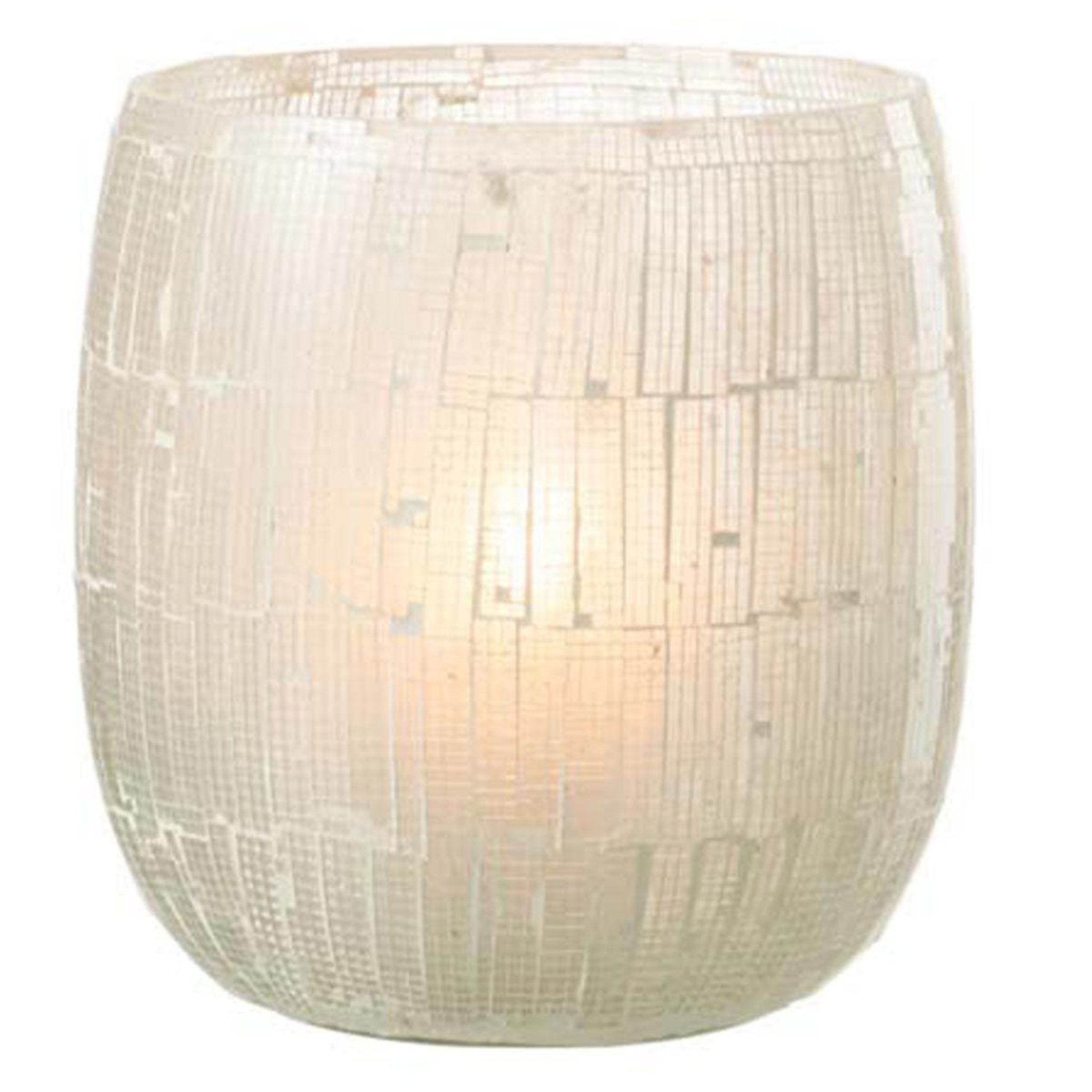 Voir la diapositive 2 : J-LINE Photophore Rond Design  Mosaïque  16cm Gris