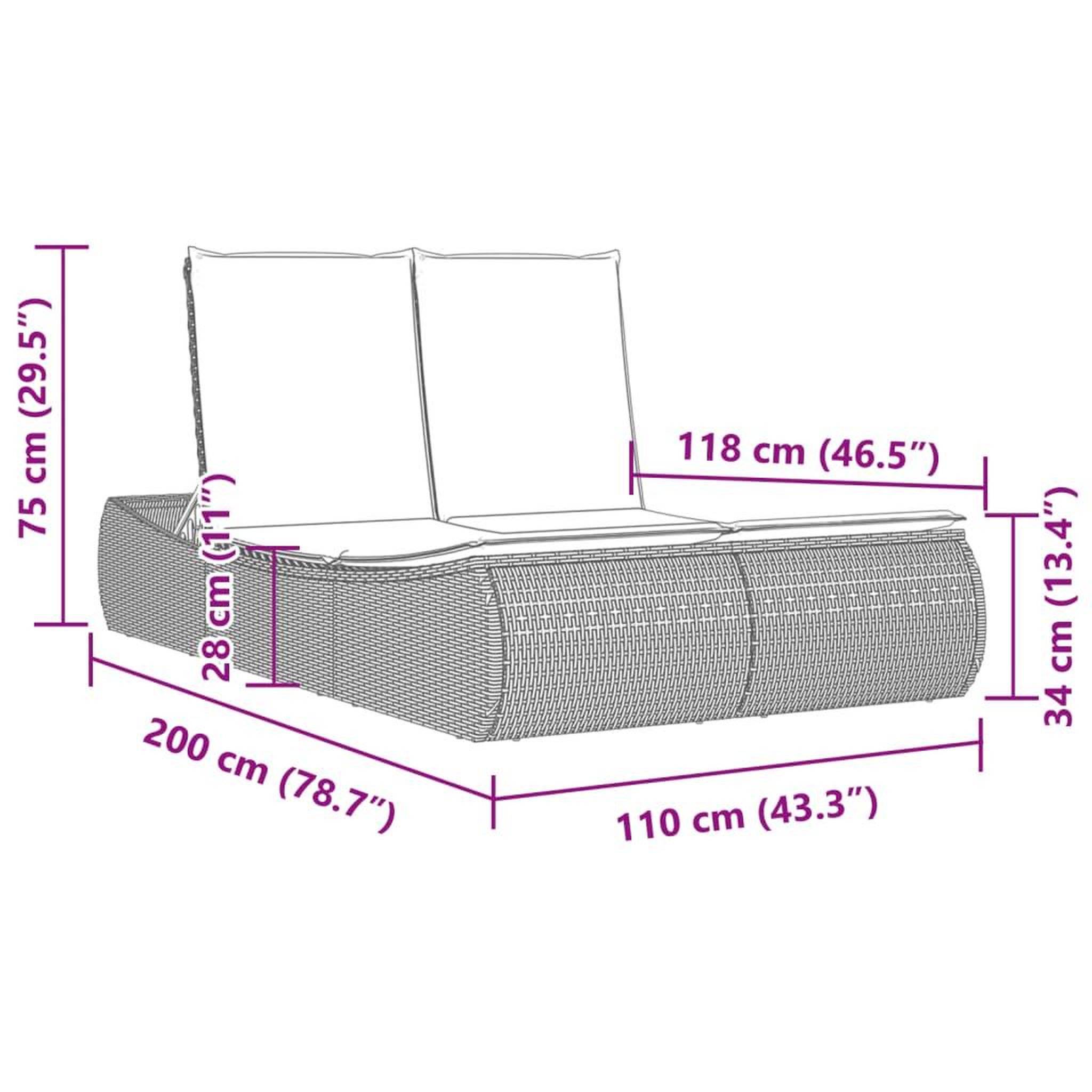 Voir la diapositive 6 : VIDAXL Chaise longue double avec coussins noir resine tressee