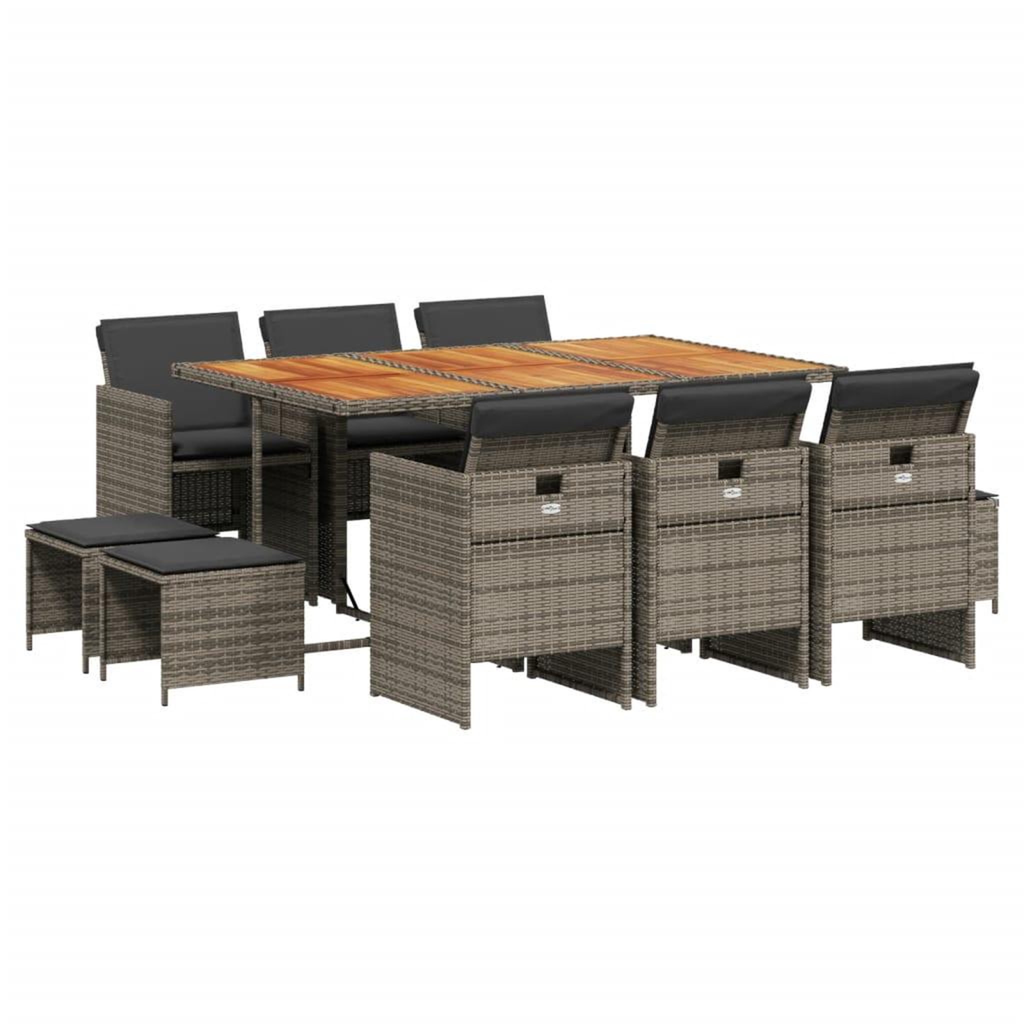 Voir la diapositive 2 : VIDAXL Ensemble a manger de jardin 11pcs avec coussins gris poly rotin