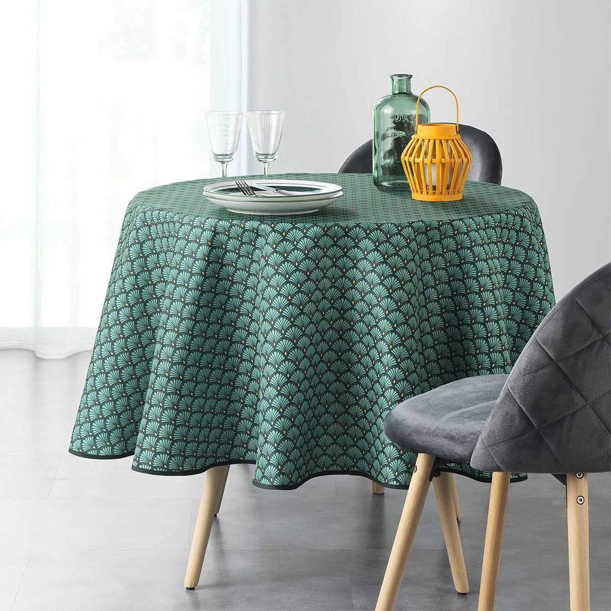 Voir la diapositive 2 : Douceur d'Intérieur Nappe ronde imprimée  art chic  180cm vert