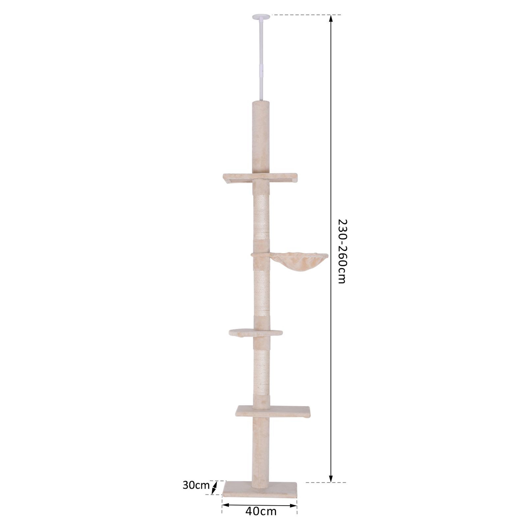 Voir la diapositive 3 : PAWHUT Arbre à chat poteau à griffer l40 x l 34 x h 230-260 cm 5 niveaux d'activités beige