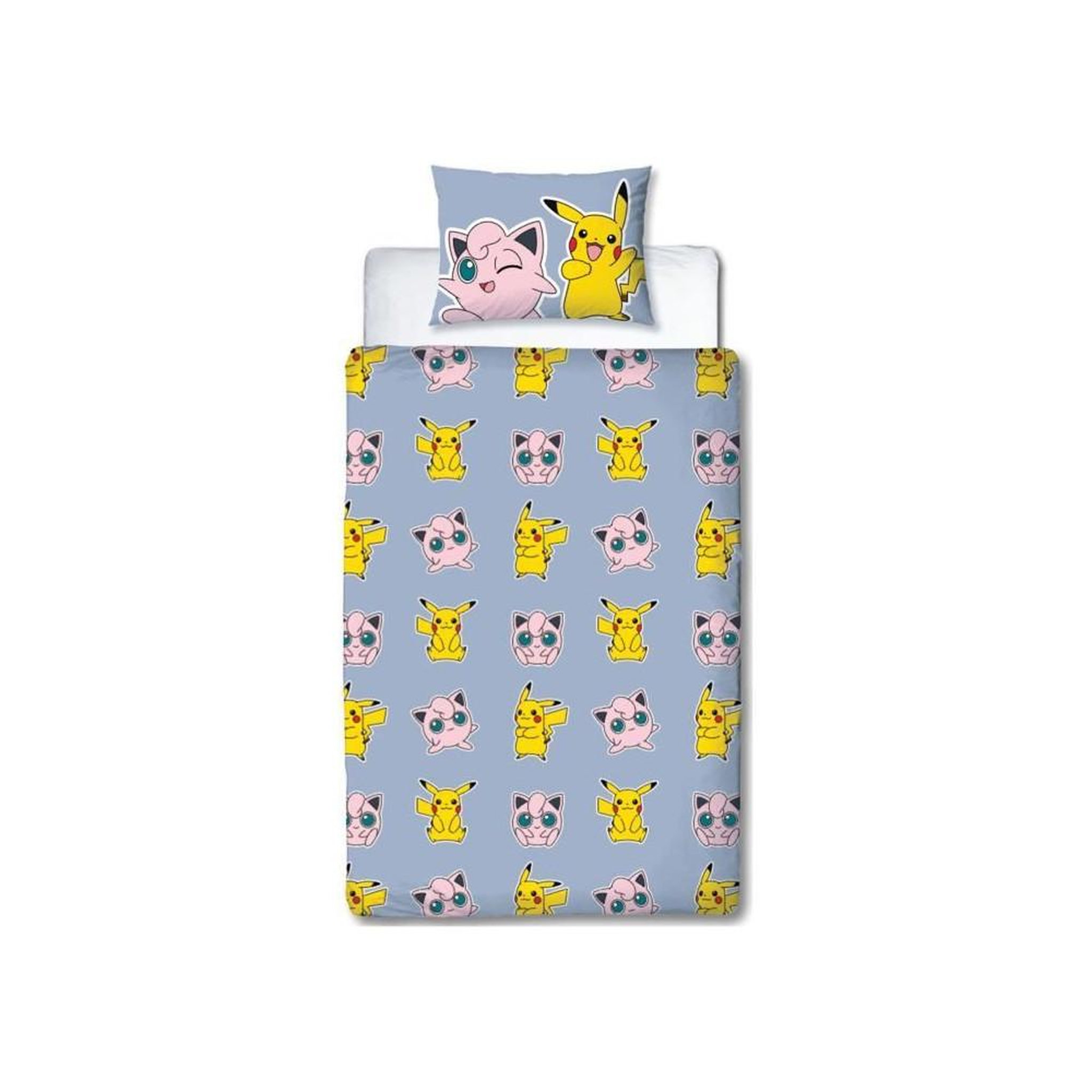 Voir la diapositive 2 : Pokemon Parure de lit réversible - POKEMON - Pikachu, Mew, Togepi, Jigglypuff & Métamorph - Microfibre - 140 x 200 cm + 1 taie 63 x 63