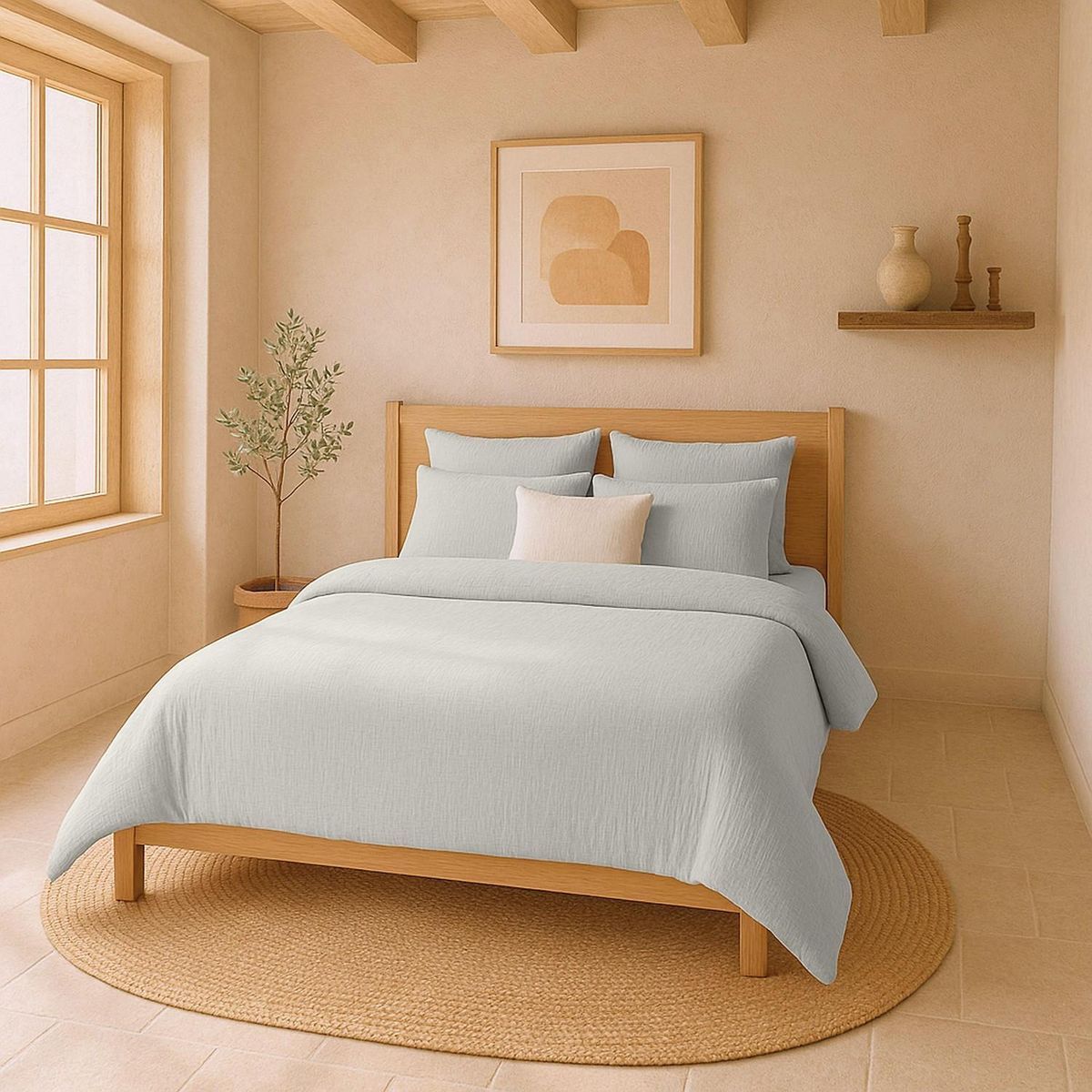 BATON ROUGE Housse de couette 100% gaze de coton lavé gris glacier