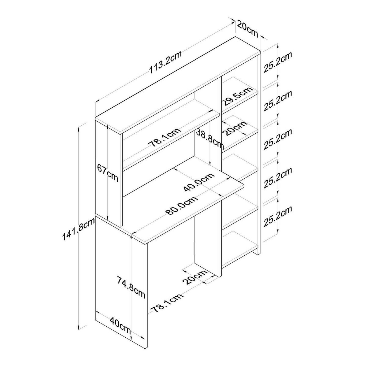 TOILINUX Bureau Luminure avec rangements en bois - Blanc