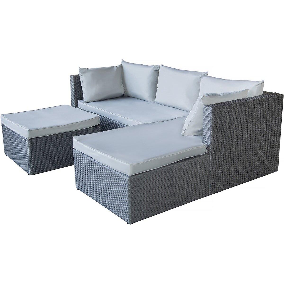 Habitat et Jardin Salon de jardin bas en résine tressée  Diya  3 places - Gris clair