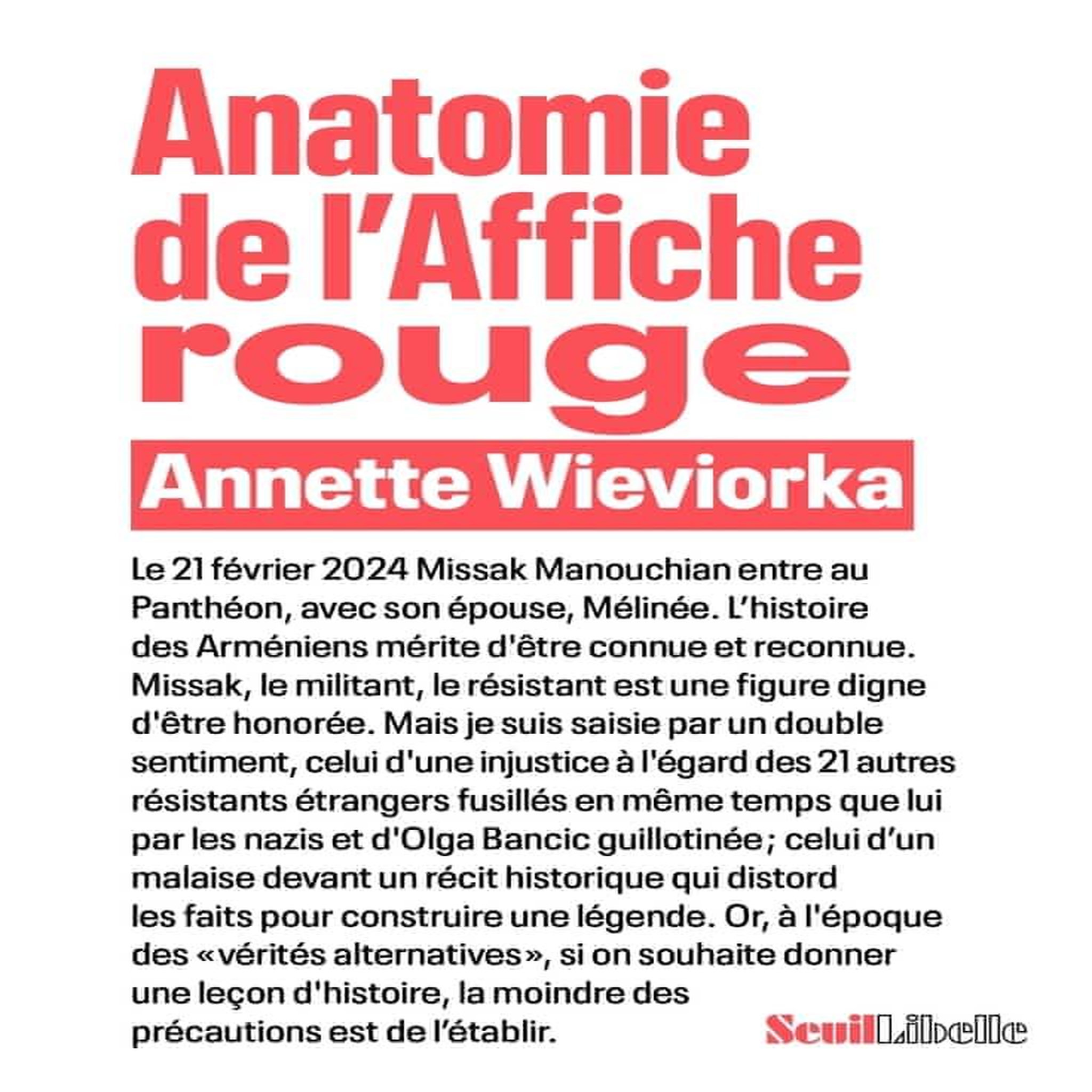 ANATOMIE DE L'AFFICHE ROUGE, Wieviorka Annette