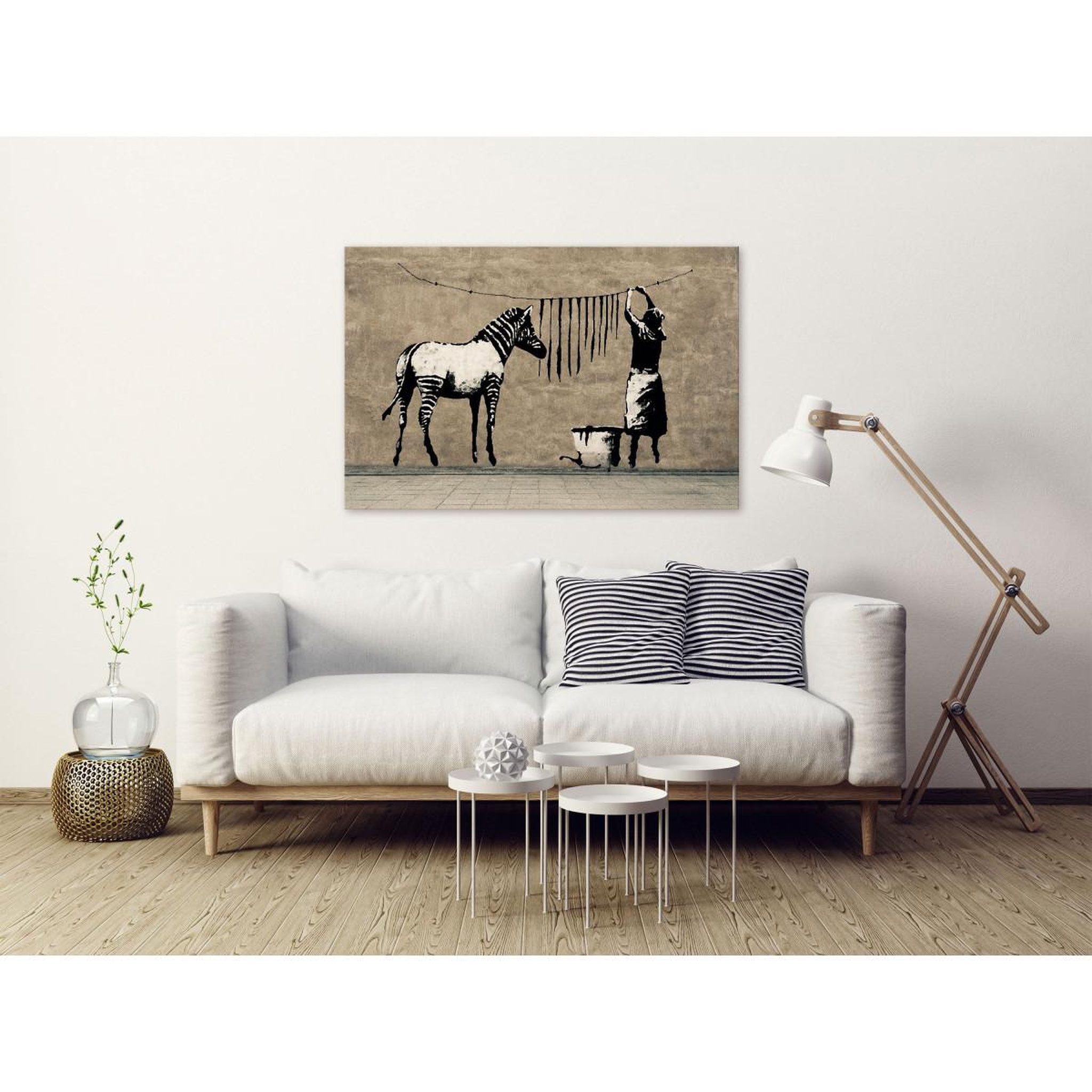 Voir la diapositive 2 : Paris Prix Tableau  banksy - washing zebra on concrete wide