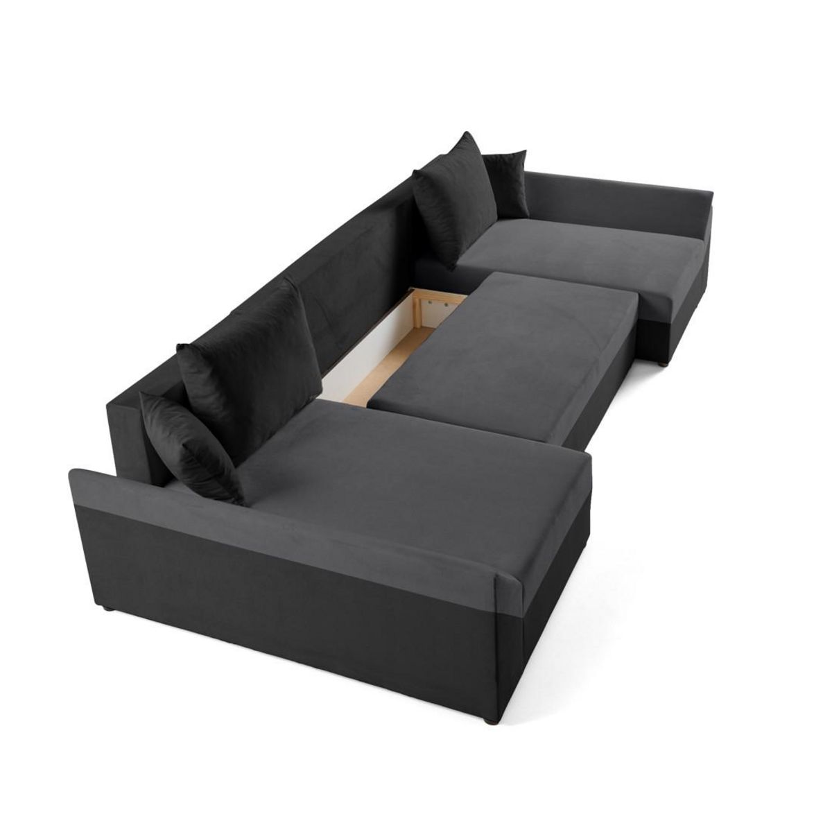 BEST MOBILIER Mike - canapé panoramique en u - 7 places - convertible - avec coffre - en velours