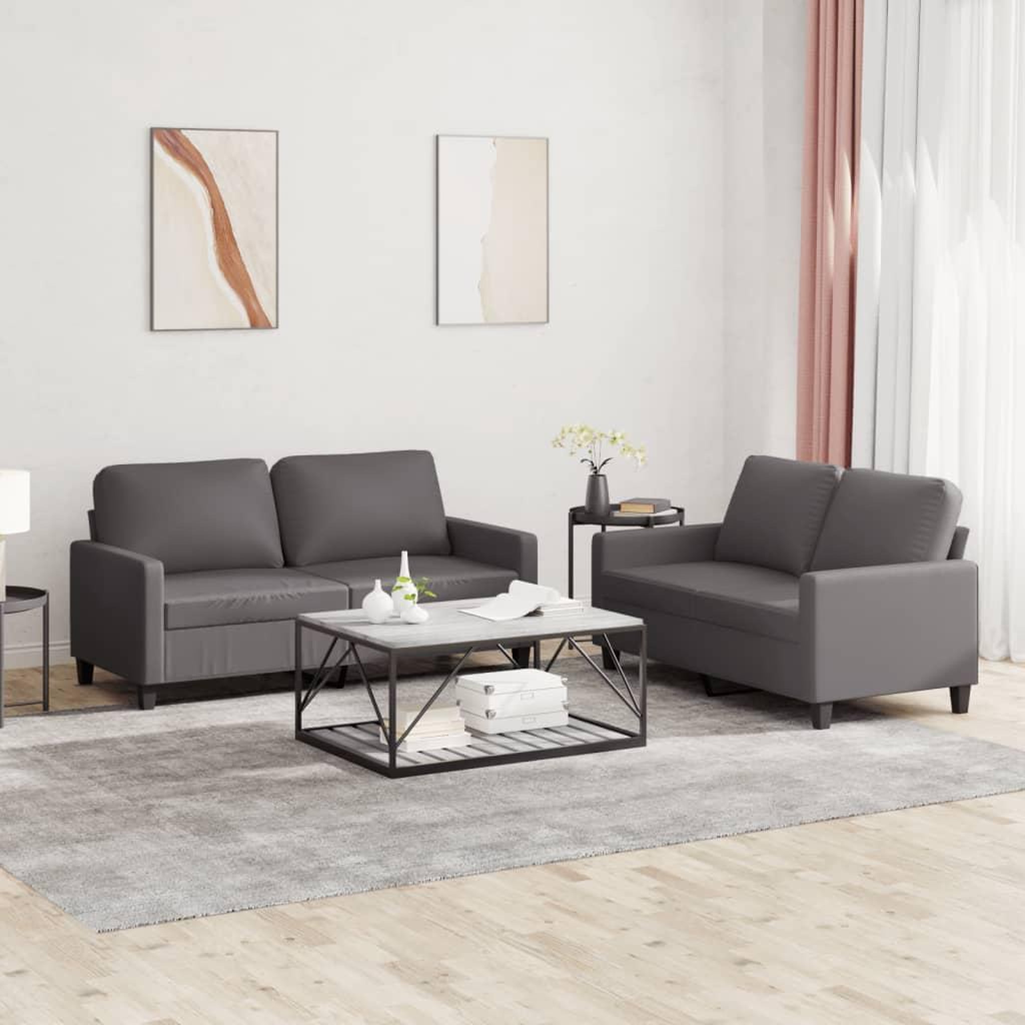 VIDAXL Ensemble de canapes 2 pcs avec coussins Gris Similicuir