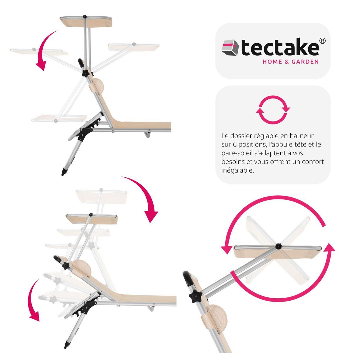tectake Bain de soleil Transat Chaise longue Pliable