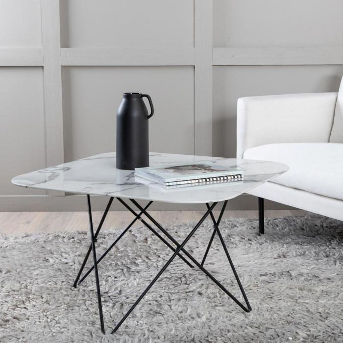 Paris Prix Table Basse en Verre Marbré  Tristar  80cm Blanc