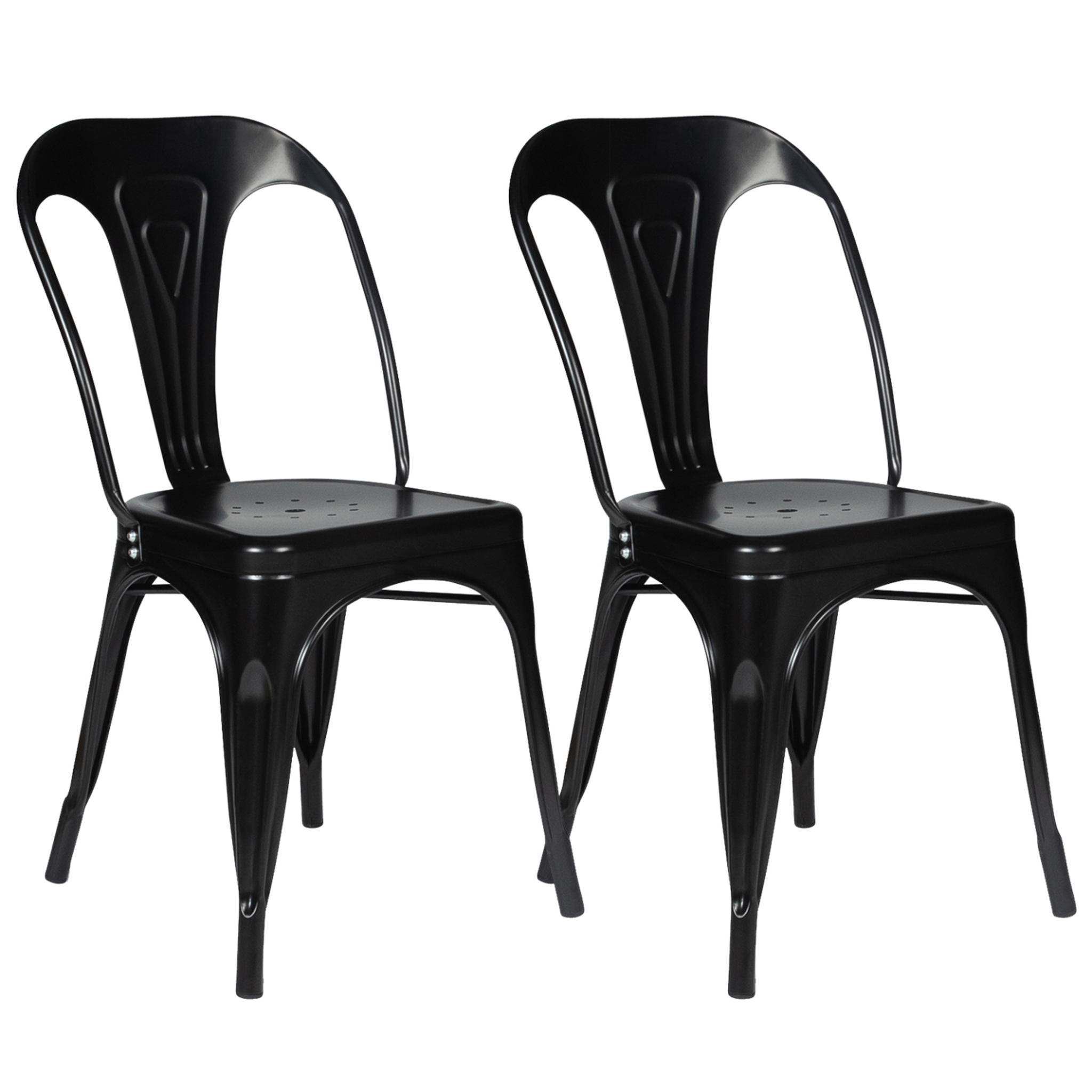 ID MARKET Lot de 2 chaises leny métal noir mat empilable aspect brut factory
