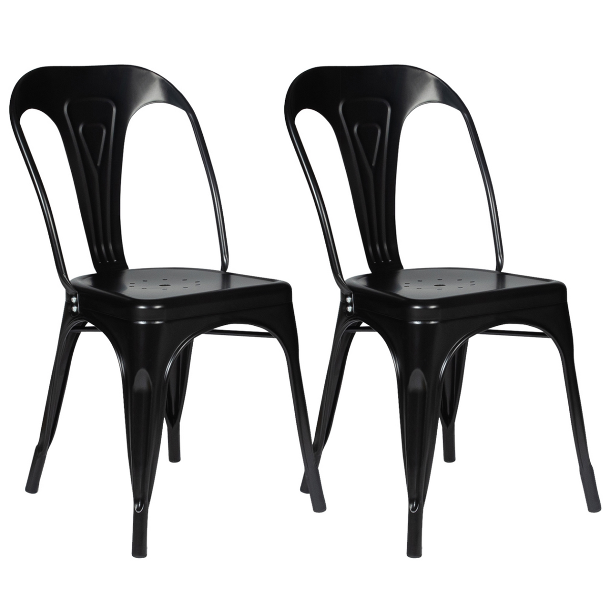 ID MARKET Lot de 2 chaises LENY métal noir mat empilable aspect brut factory