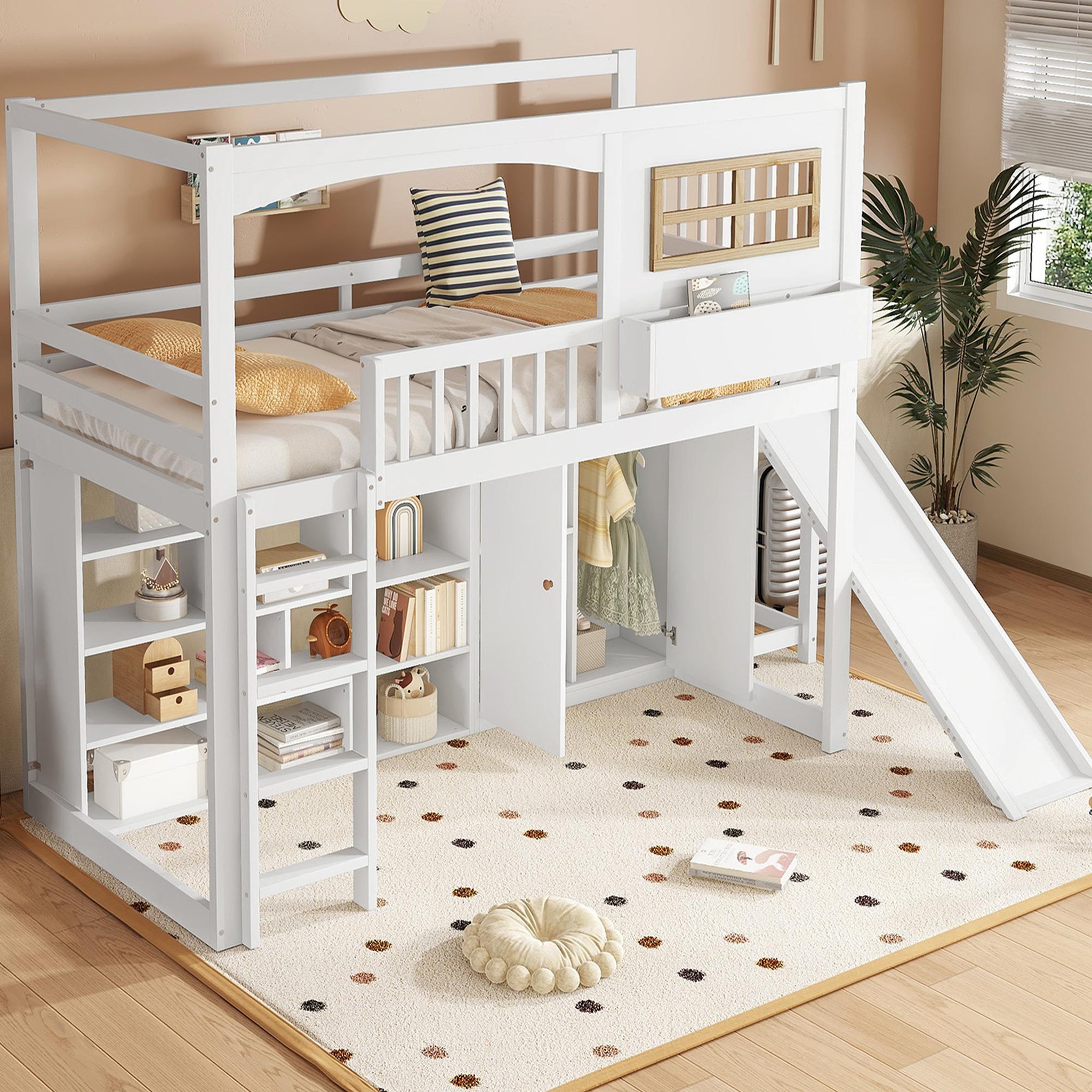 Voir la diapositive 5 : MERAX Lit combiné enfant 90x200cm bois et mdf coloris blanc