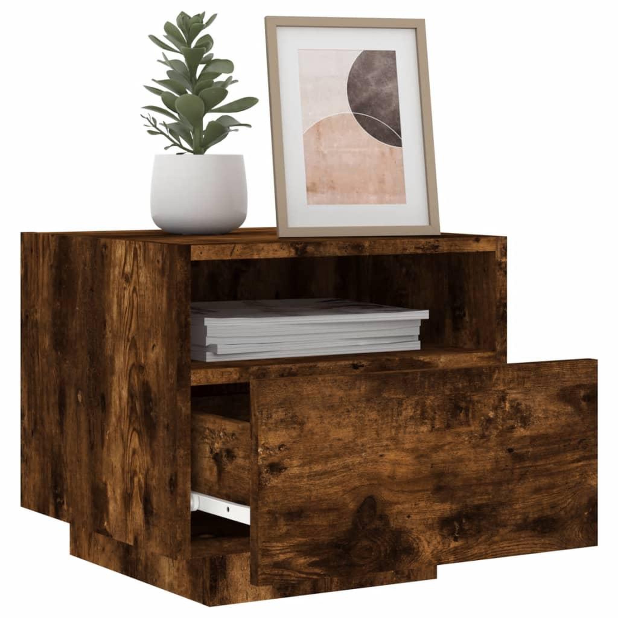 Voir la diapositive 4 : VIDAXL Table de chevet avec lumieres LED chene fume 40x39x37 cm