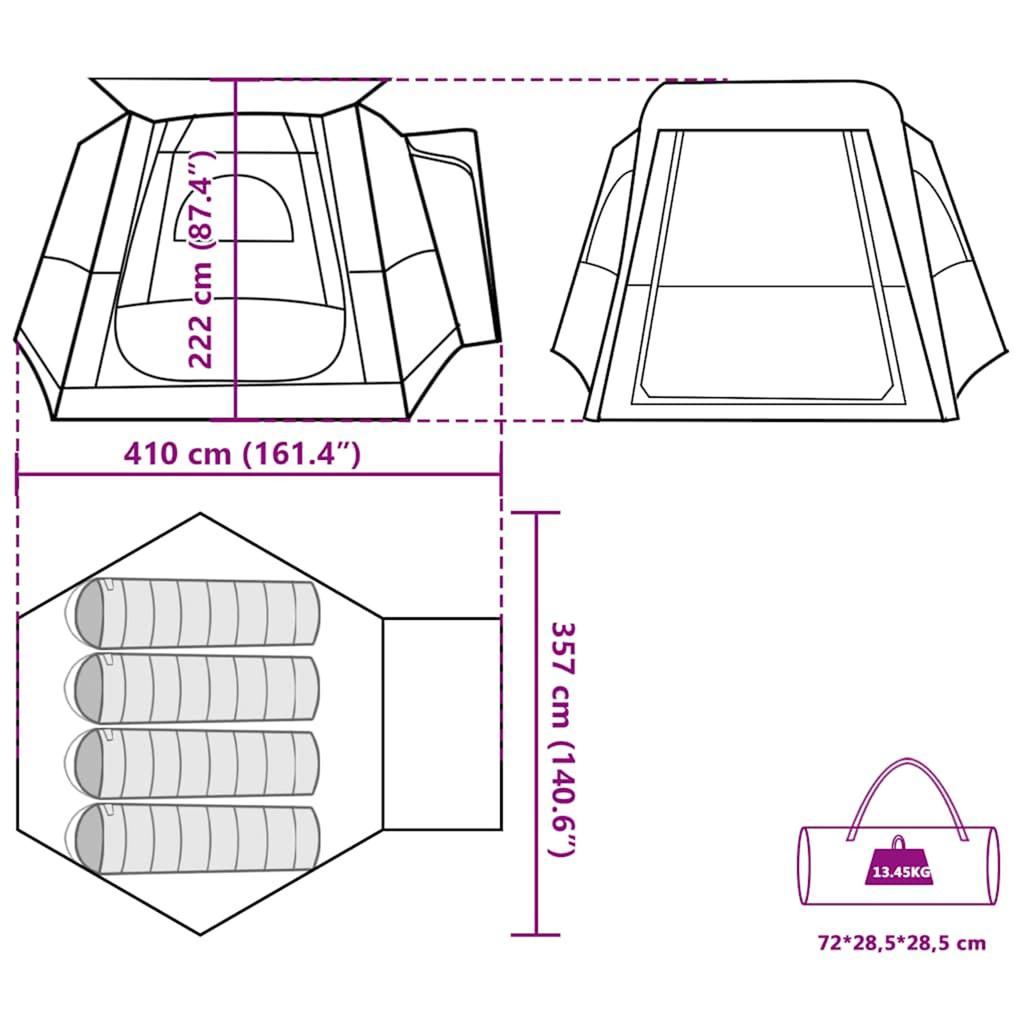 Voir la diapositive 6 : VIDAXL Tente de voiture 4 personnes gris et orange impermeable