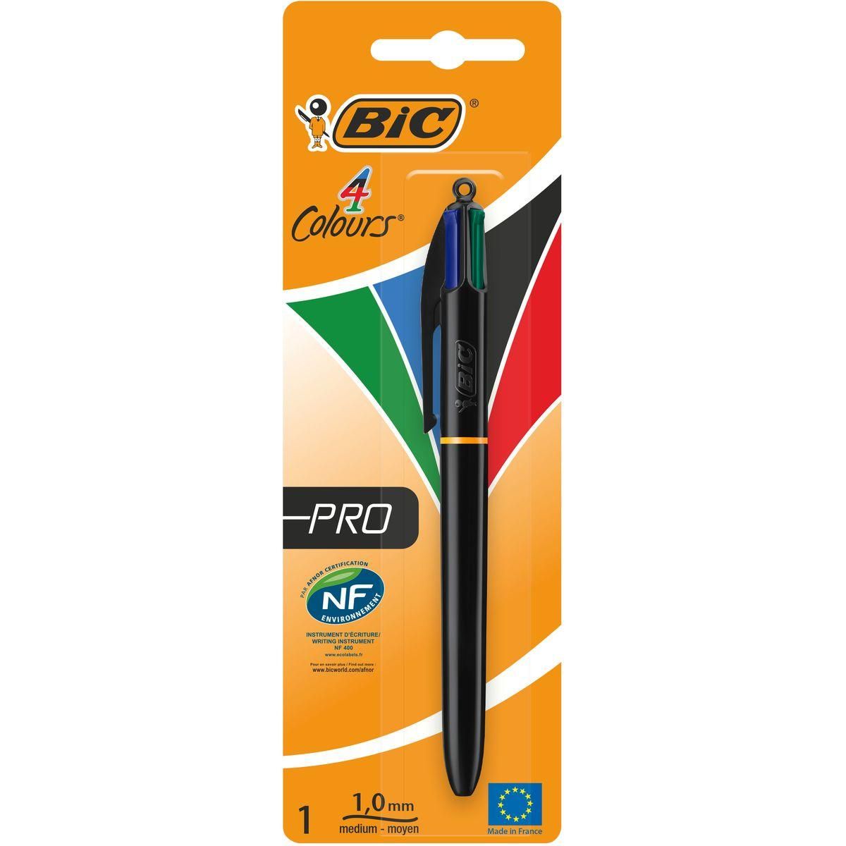 BIC Stylo bille 4 couleurs rétractable pointe moyenne PRO noir