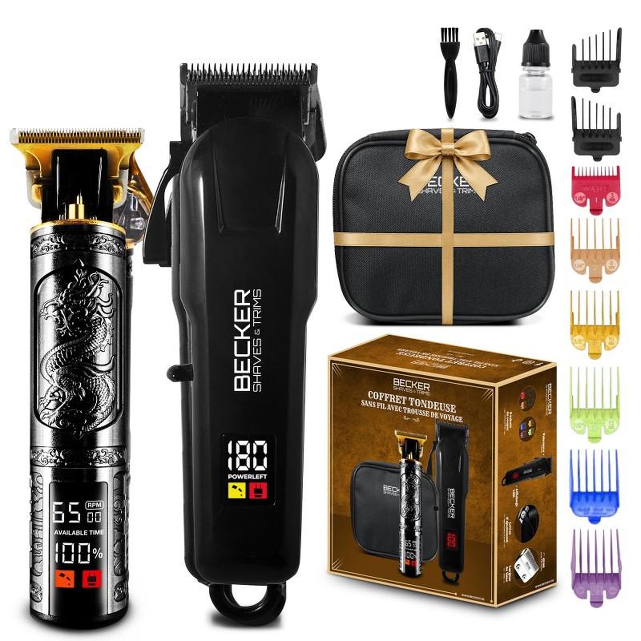 BECKER SHAVES ET TRIMS Kit 2 tondeuses barbe et cheveux homme sans fil avec trousse de voyage strim xp becker